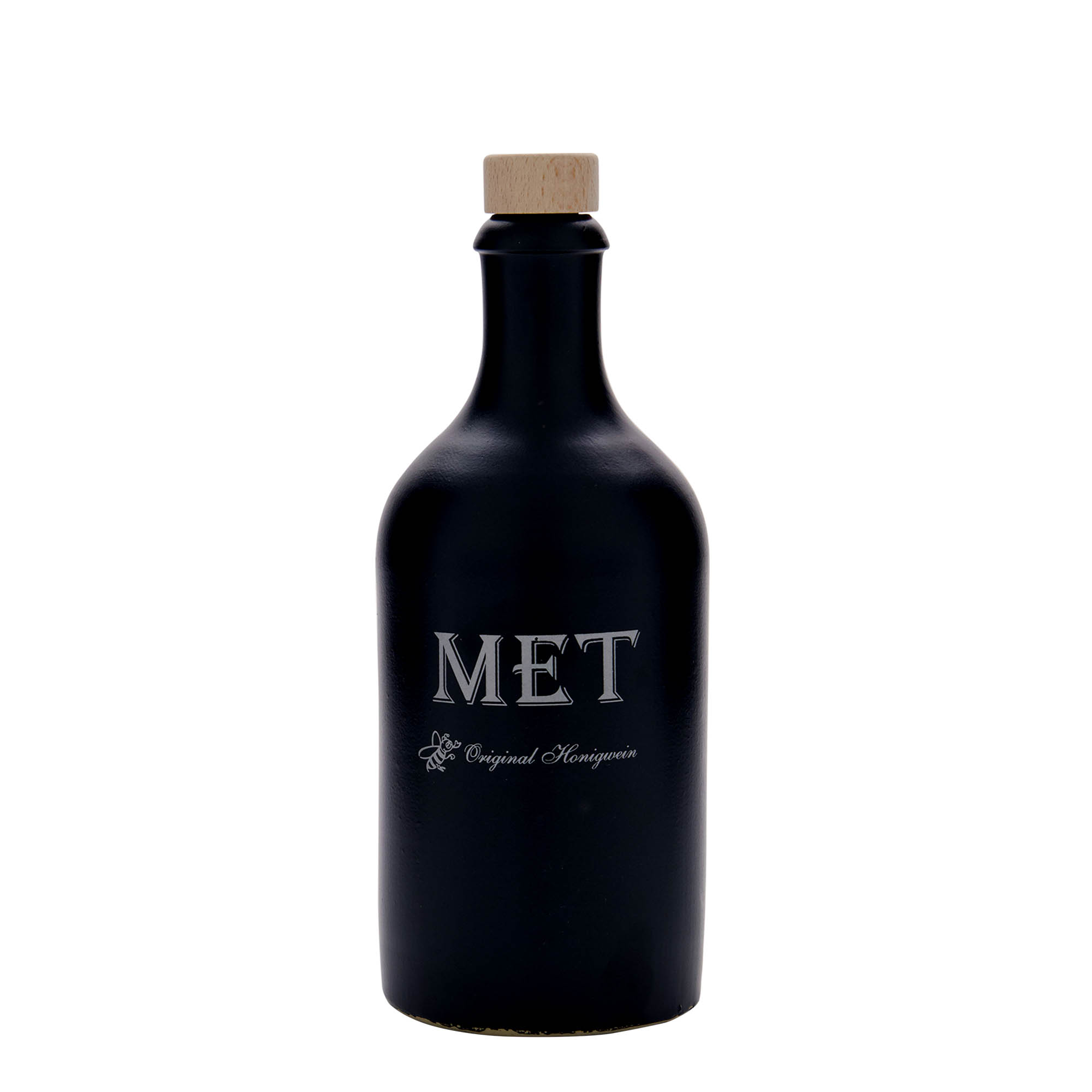 500 ml Tonkrug, Motiv: Met, Steinzeug, schwarz, Mündung: Kork 500 ml Tonkrug, Motiv: Met, Steinzeug, schwarz, Mündung: Kork