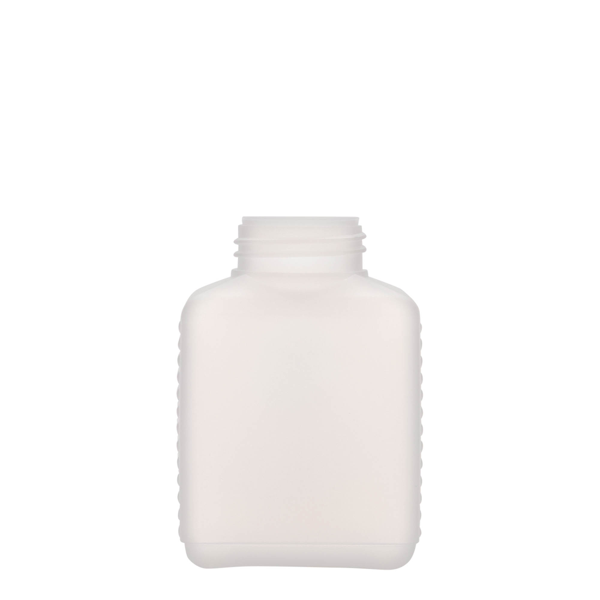 250 ml Weithalsflasche, rechteckig, HDPE-Kunststoff, natur, Mündung: DIN 40 EPE 250 ml Weithalsflasche, rechteckig, HDPE-Kunststoff, natur, Mündung: DIN 40 EPE