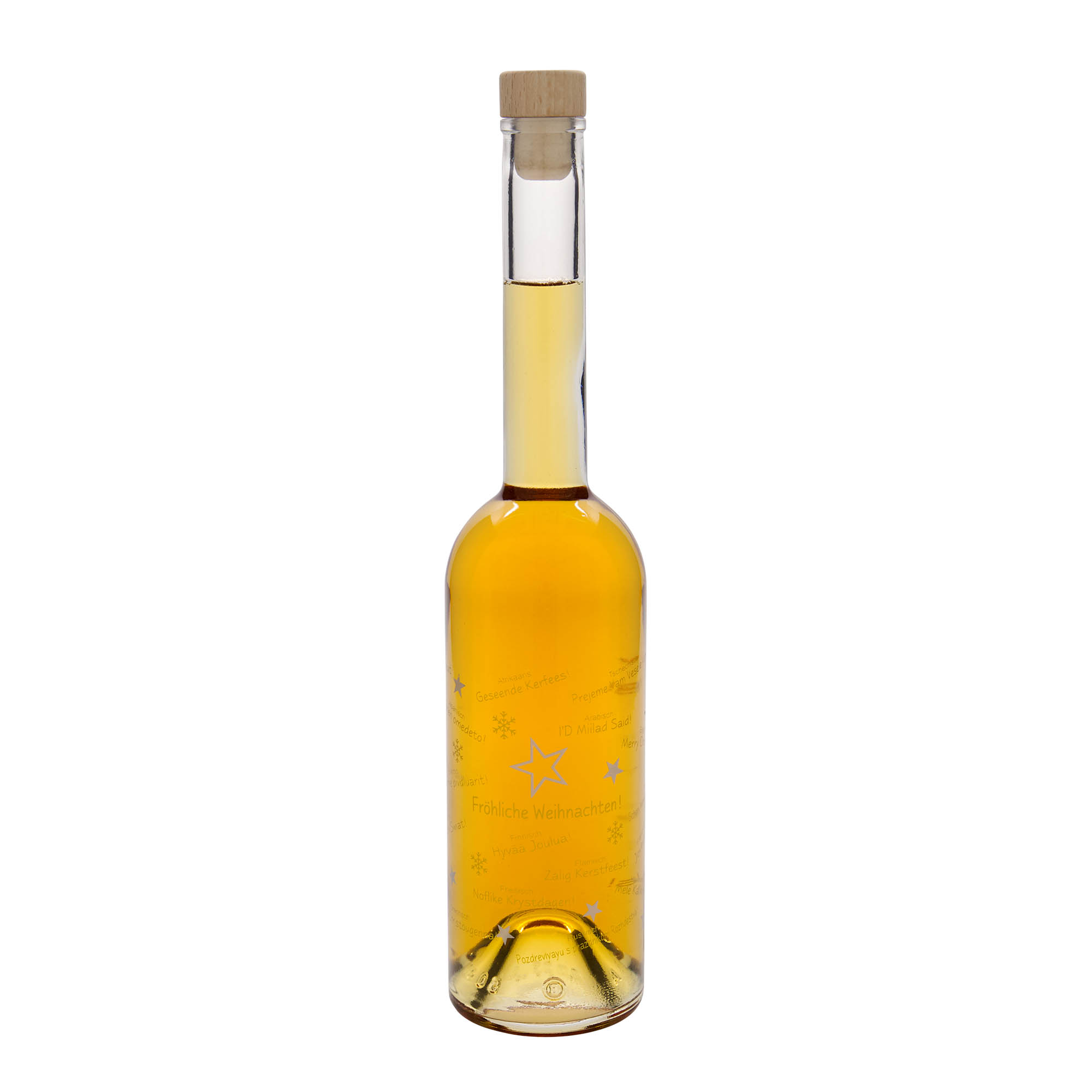 500 ml Glasflasche 'Opera', Motiv: Weihnachten in der Welt, Mündung: Kork