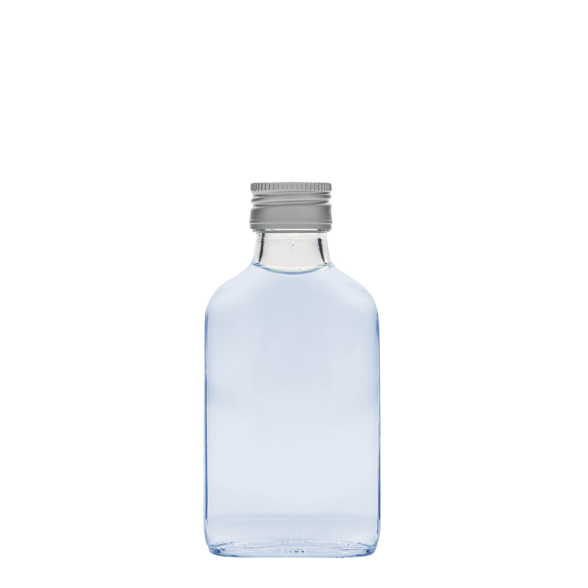 100 ml Taschenflasche, rechteckig, Glas, Mündung: PP 28 100 ml Taschenflasche, rechteckig, Glas, Mündung: PP 28