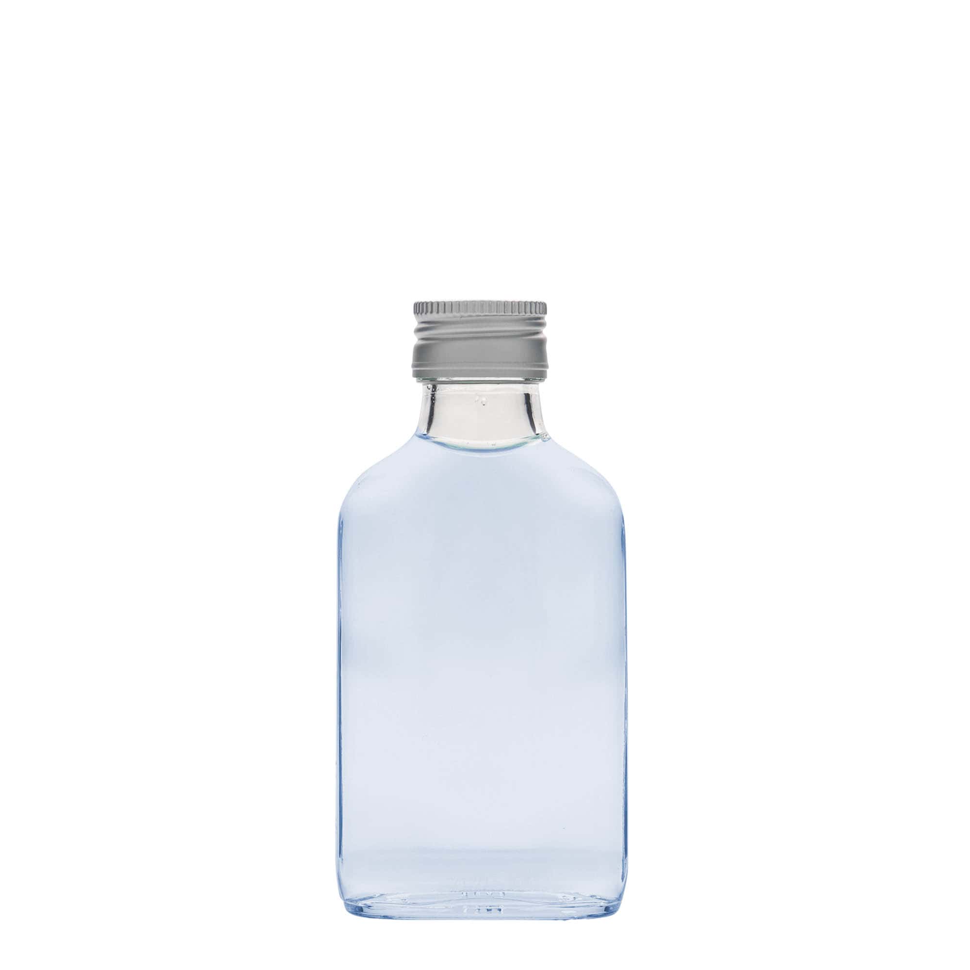 100 ml Taschenflasche, rechteckig, Glas, Mündung: PP 28