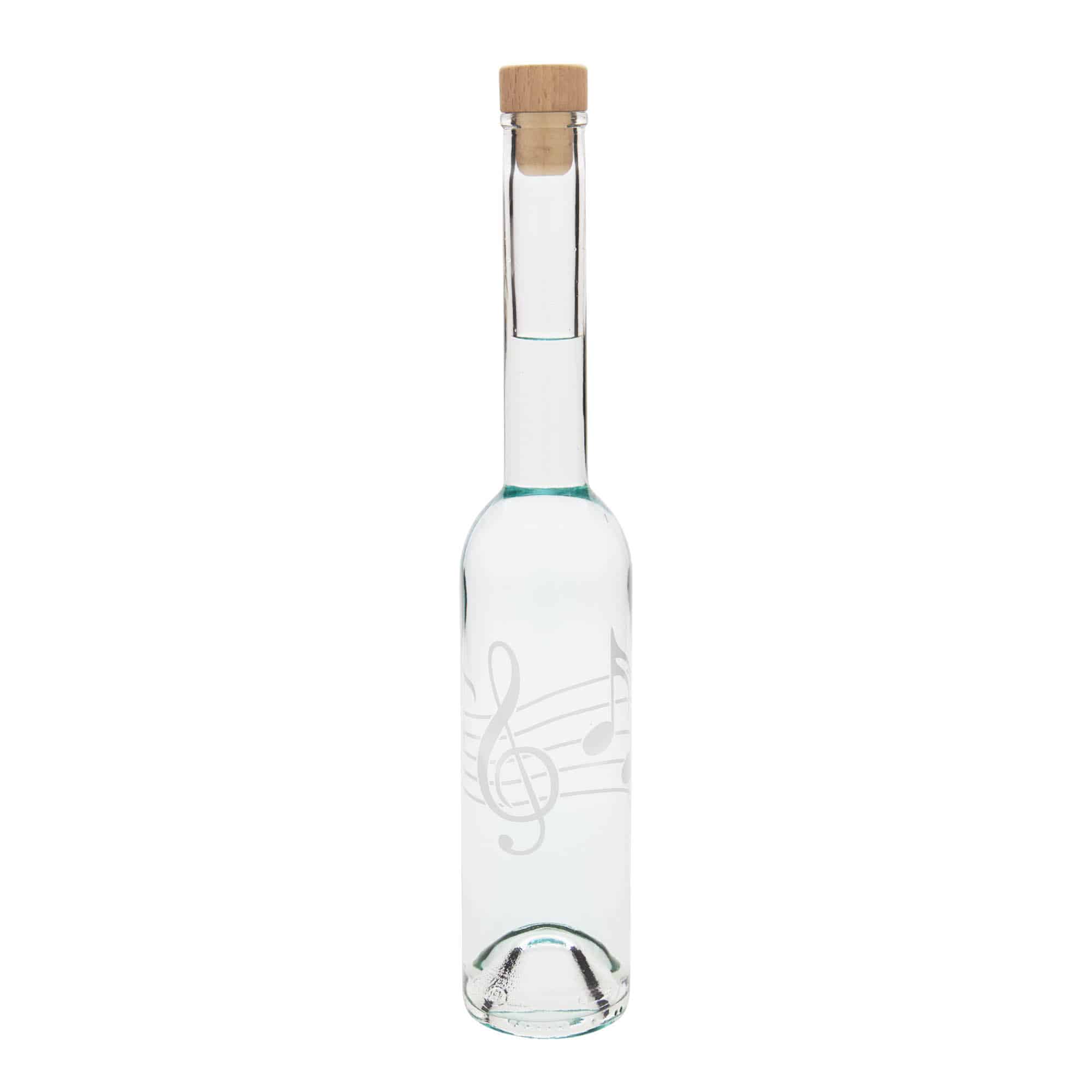 350 ml Glasflasche „Opera“, Motiv: Musiknoten, Mündung: Kork