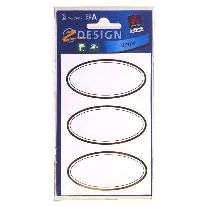 Zweckform Etiketten „Goldener Rahmen“, oval, Papier, weiß-gold
