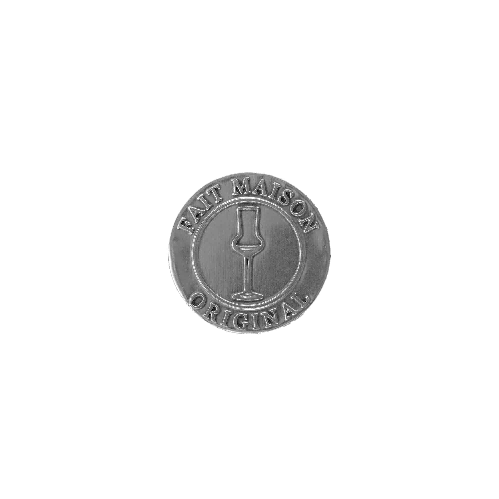 Zinnetikett „Fait Maison“, rund, Metall, silber