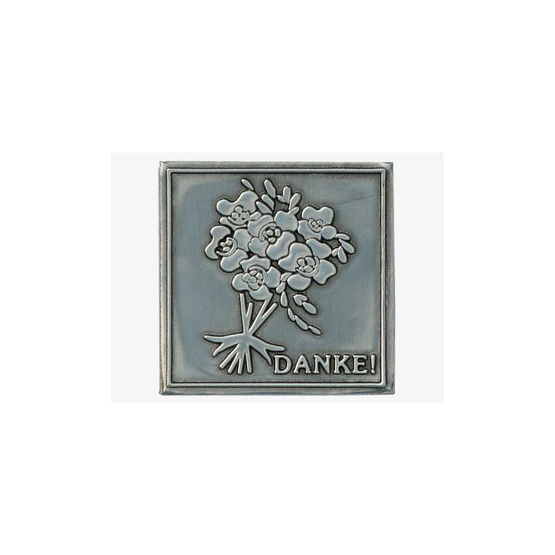 Zinnetikett „Danke“, quadratisch, Metall, silber