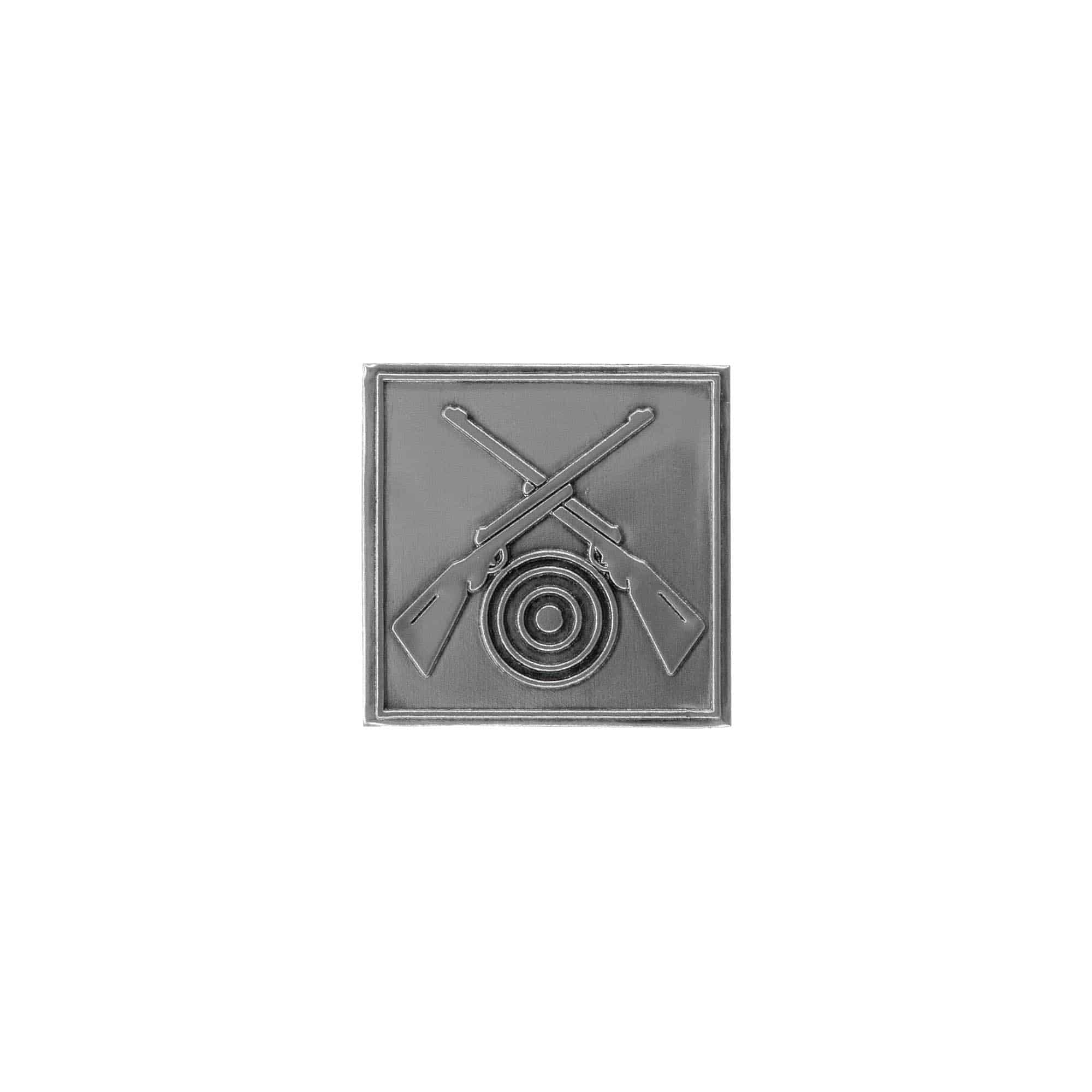 Zinnetikett „Schützen“, quadratisch, Metall, silber
