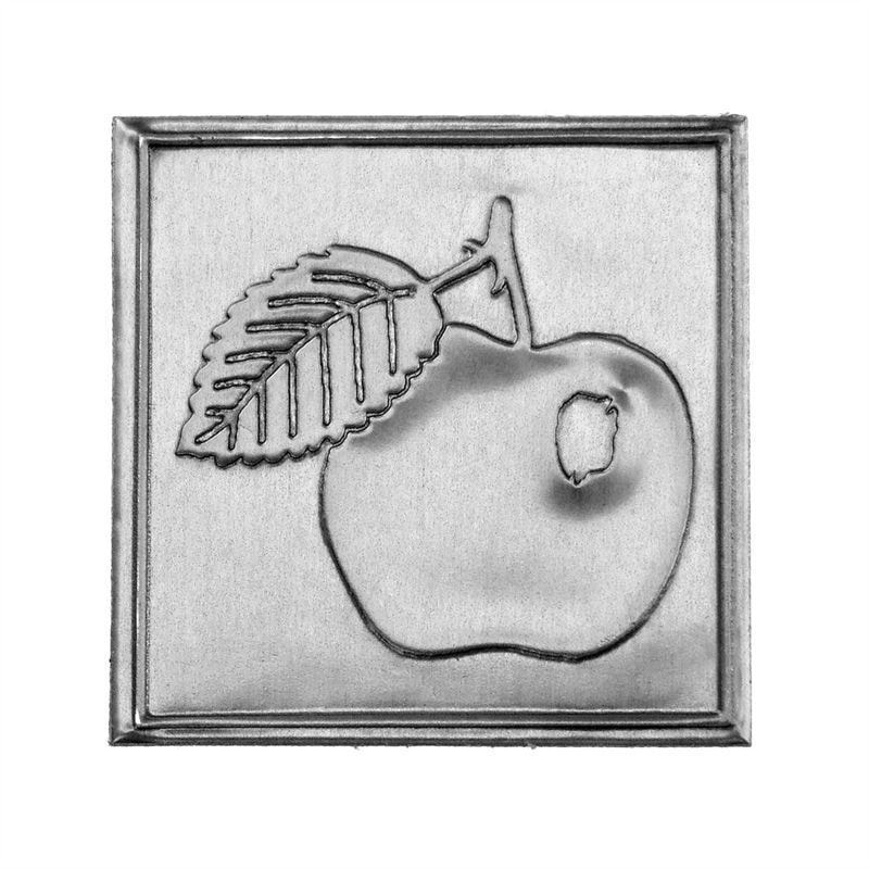Zinnetikett „Apfel“, quadratisch, Metall, silber