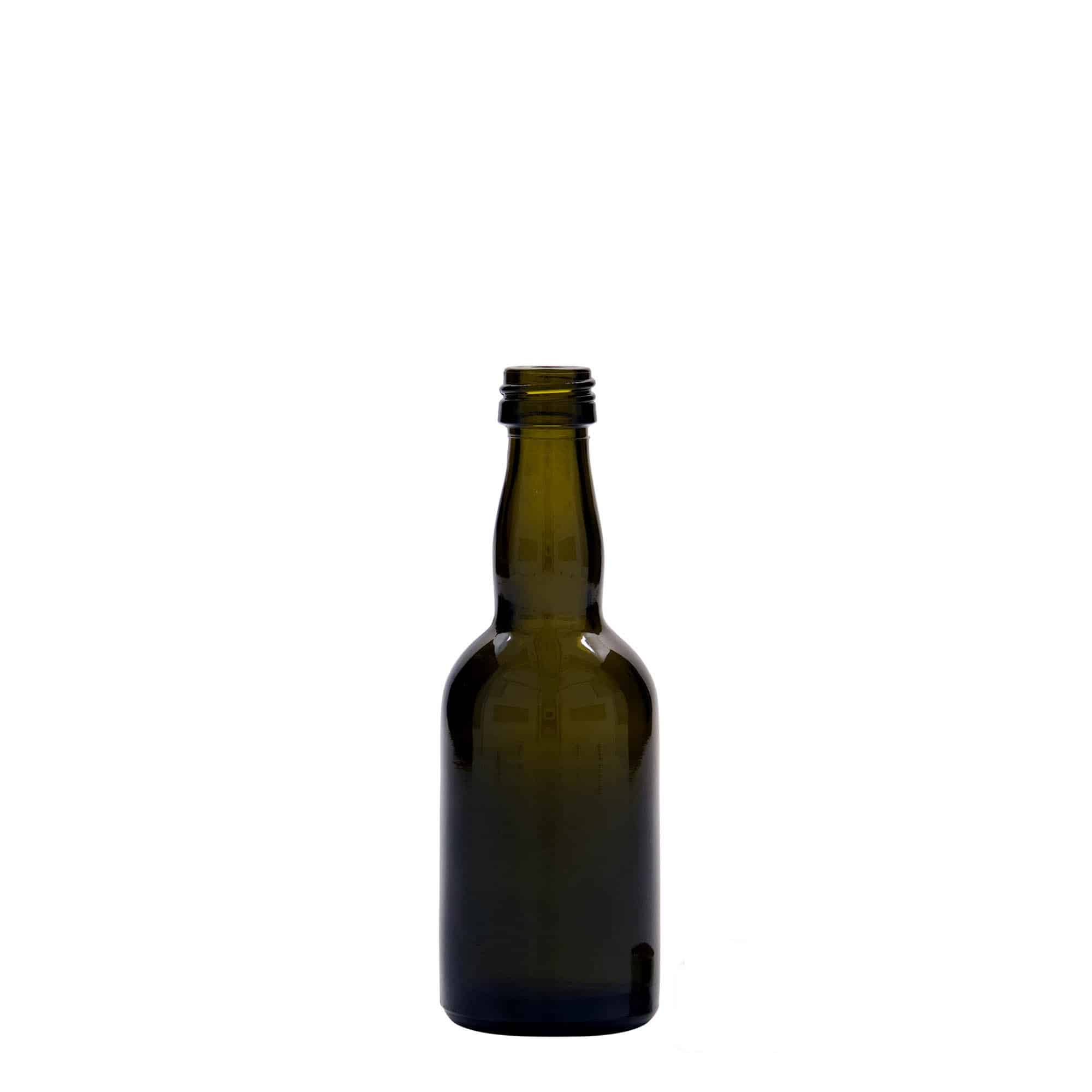 50 ml Glasflasche 'Proba', antikgrün, Mündung: PP 18
