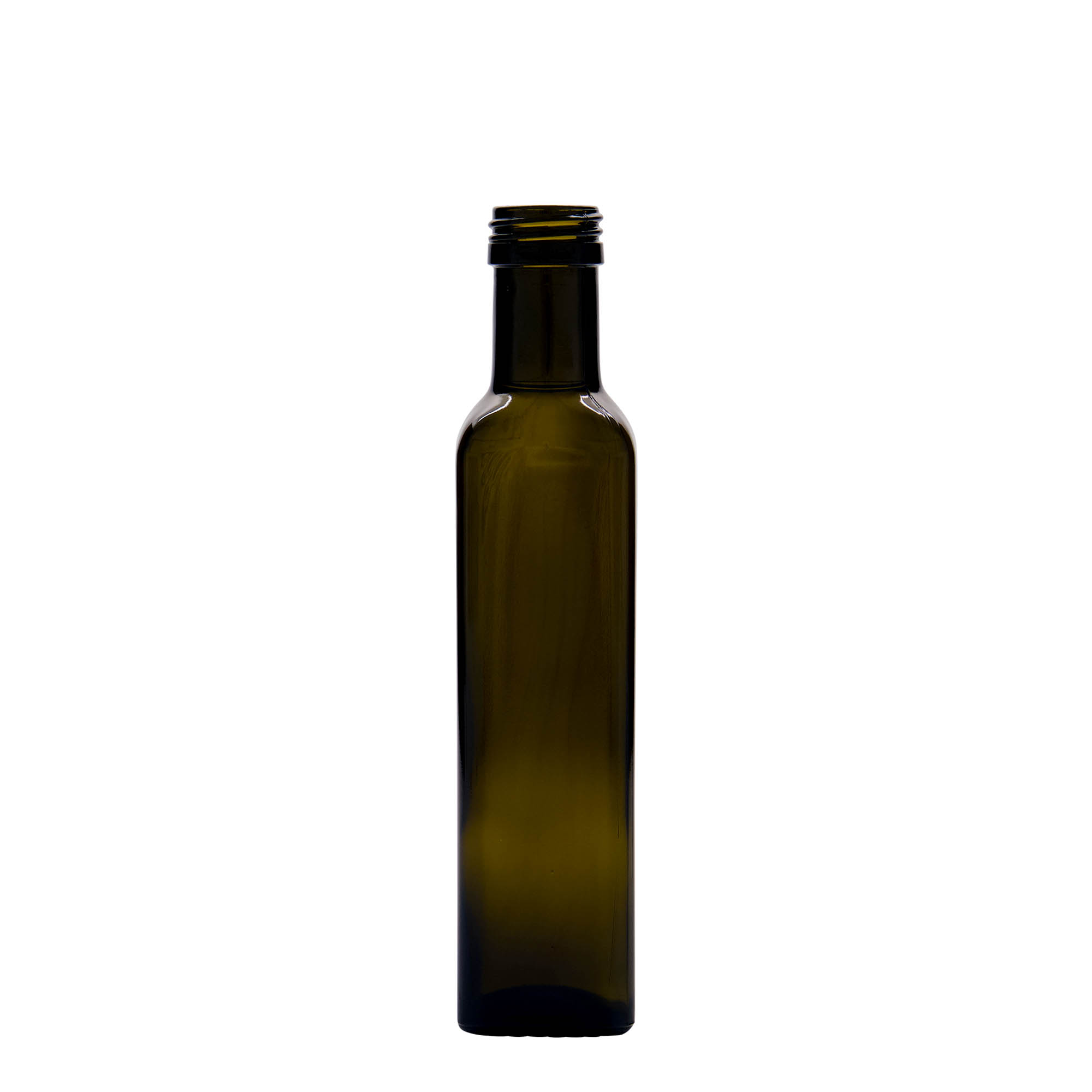 250 ml Glasflasche „Marasca“, quadratisch, antikgrün, Mündung: PP 31,5