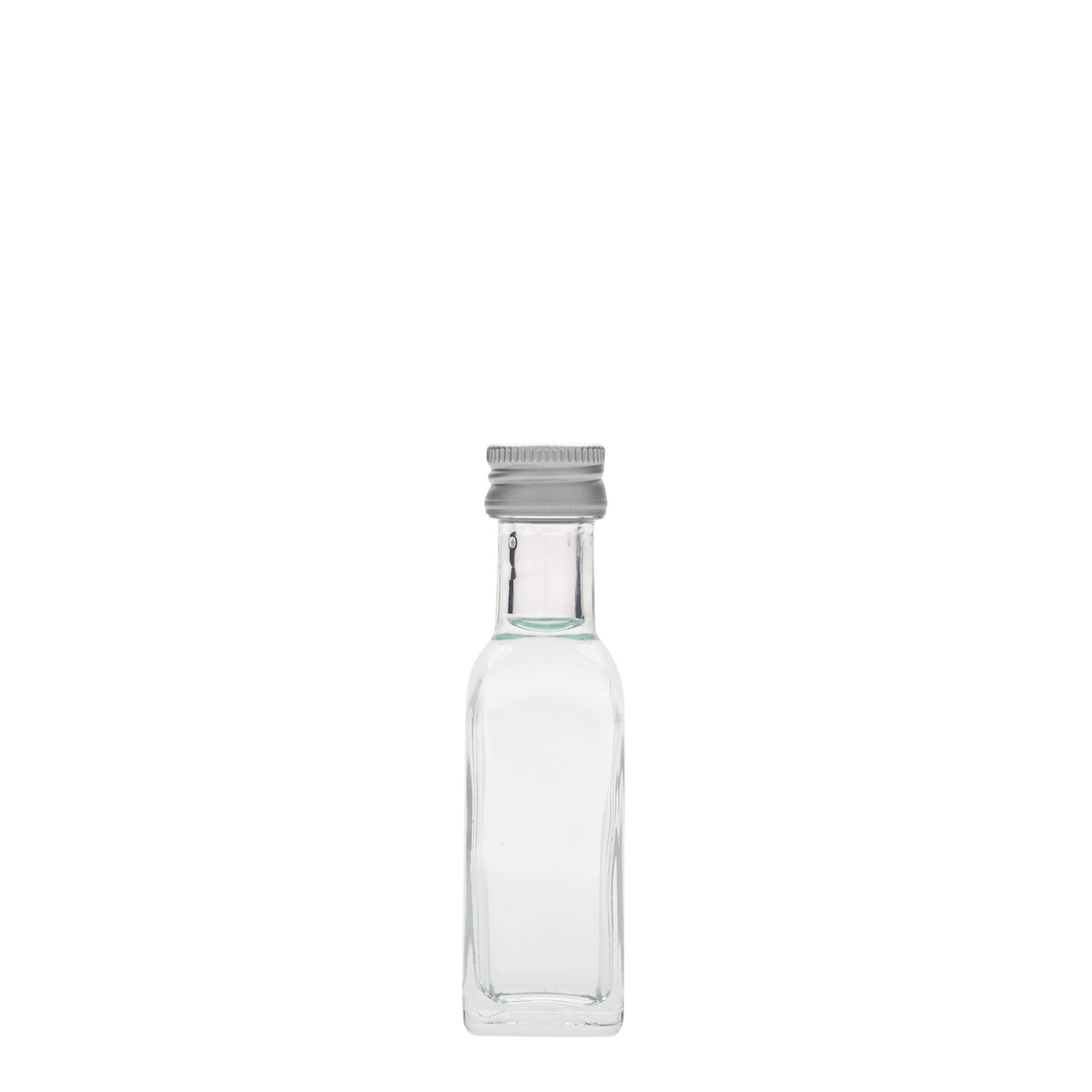 20 ml Glasflasche „Marasca“, quadratisch, Mündung: PP 18