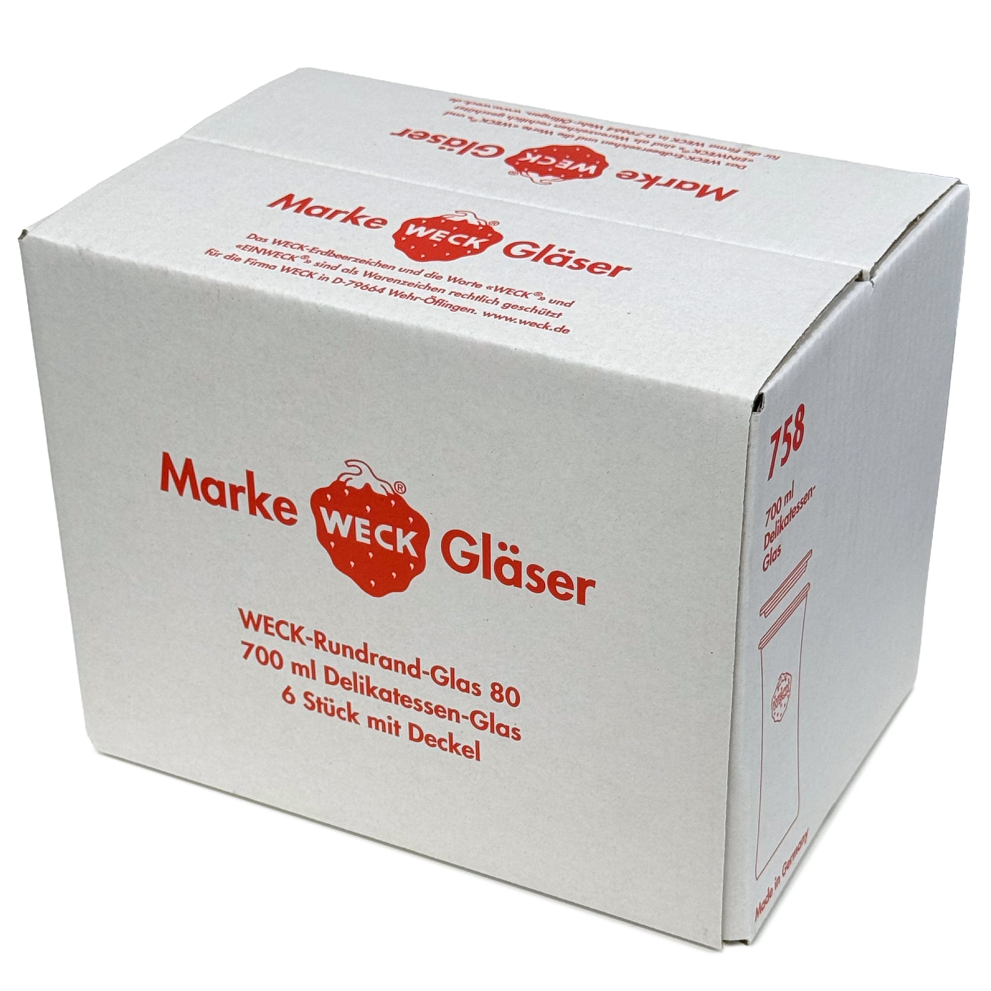 6x 730 ml WECK-Delikatessenglas mit Glasdeckel RR 80