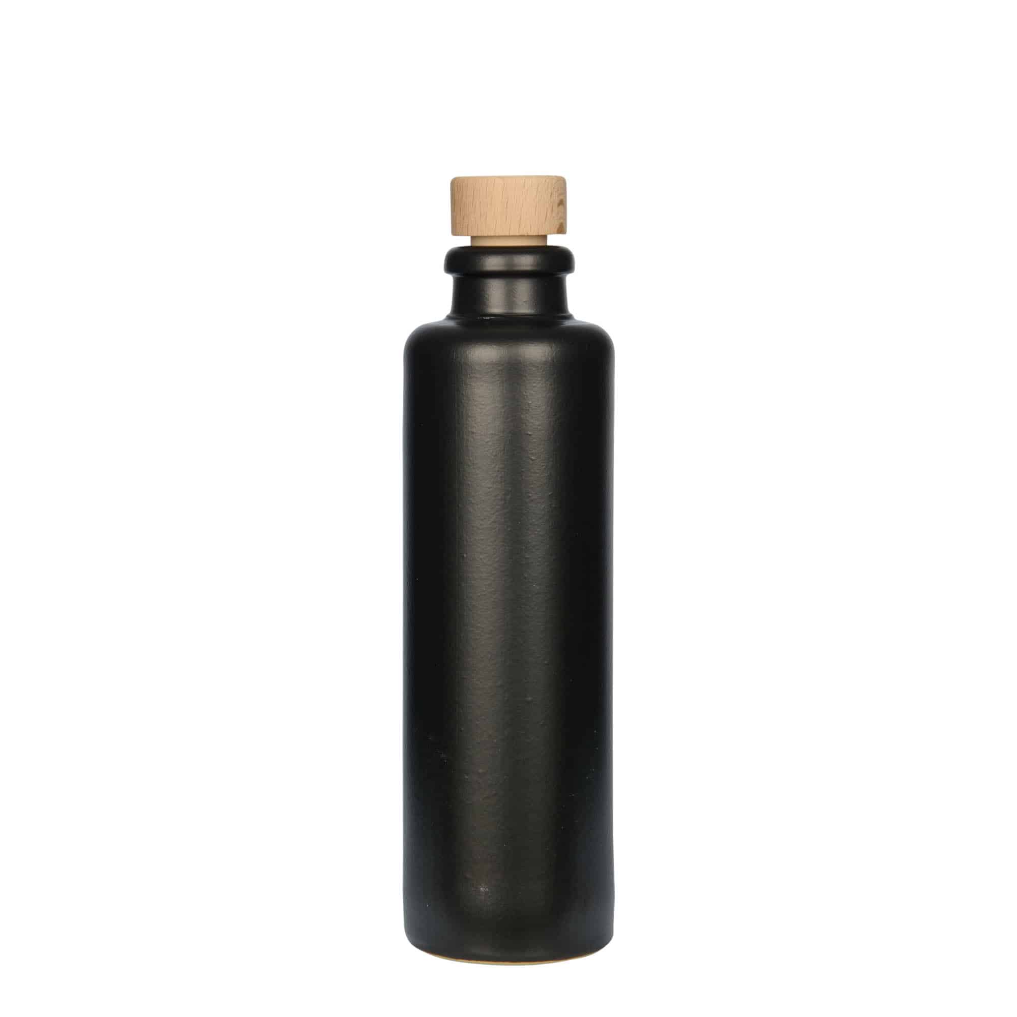 200 ml Tonkrug, Steinzeug, schwarz, Mündung: Kork