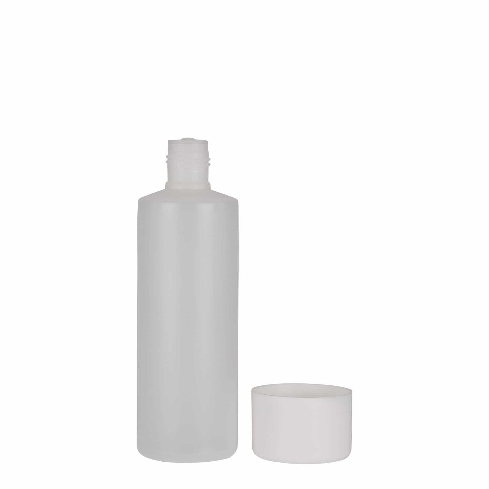 200 ml Rundflasche, PE-Kunststoff, natur, Mündung: Schraubverschluss