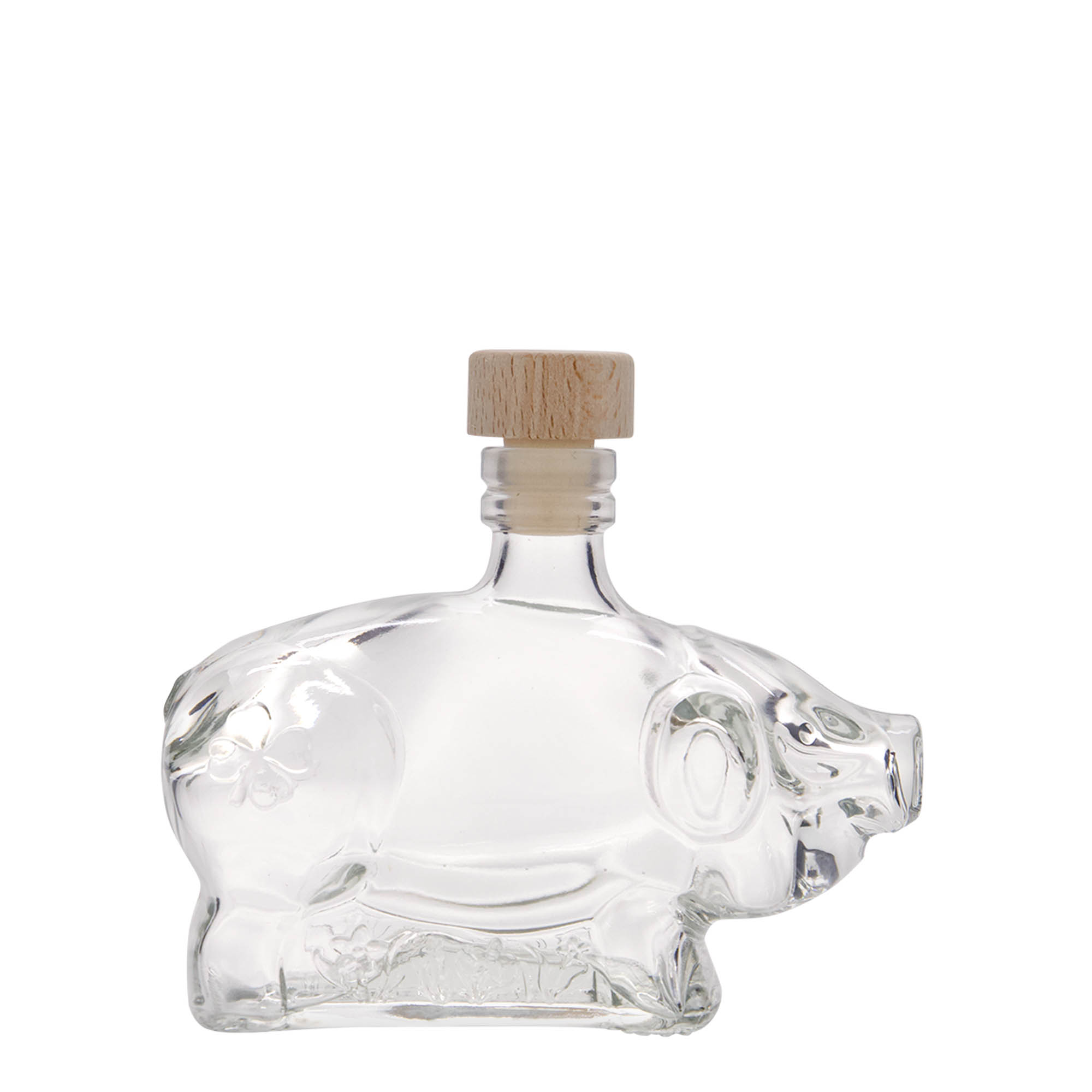 200 ml Glasflasche 'Glücksschweinchen', Mündung: Kork 200 ml Glasflasche 'Glücksschweinchen', Mündung: Kork