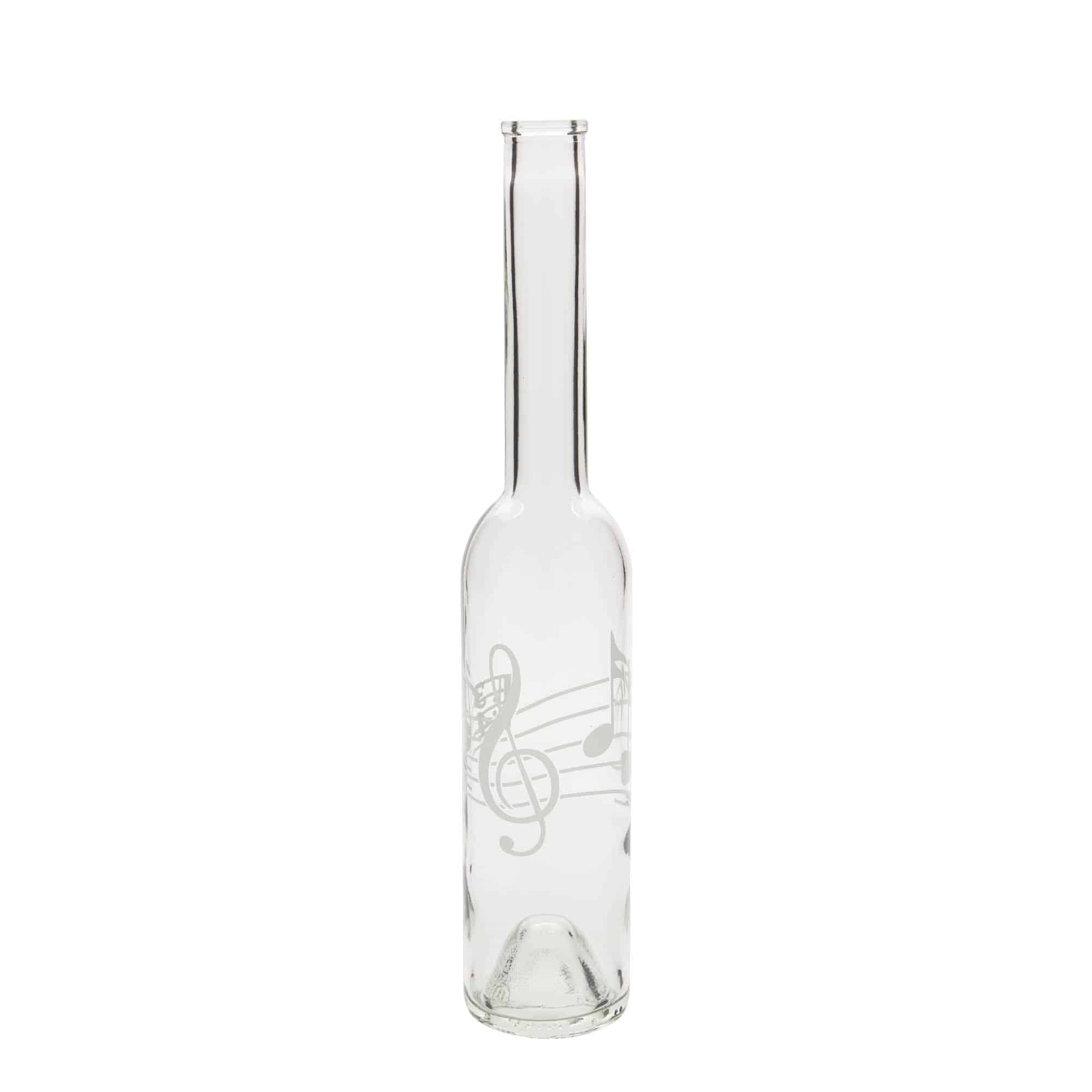 350 ml Glasflasche 'Opera', Motiv: Musiknoten, Mündung: Kork 350 ml Glasflasche 'Opera', Motiv: Musiknoten, Mündung: Kork