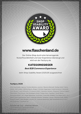 Shop Usability Award 2026 Urkunde Kategoriesieger Flaschenland Best B2B Comerce Experience