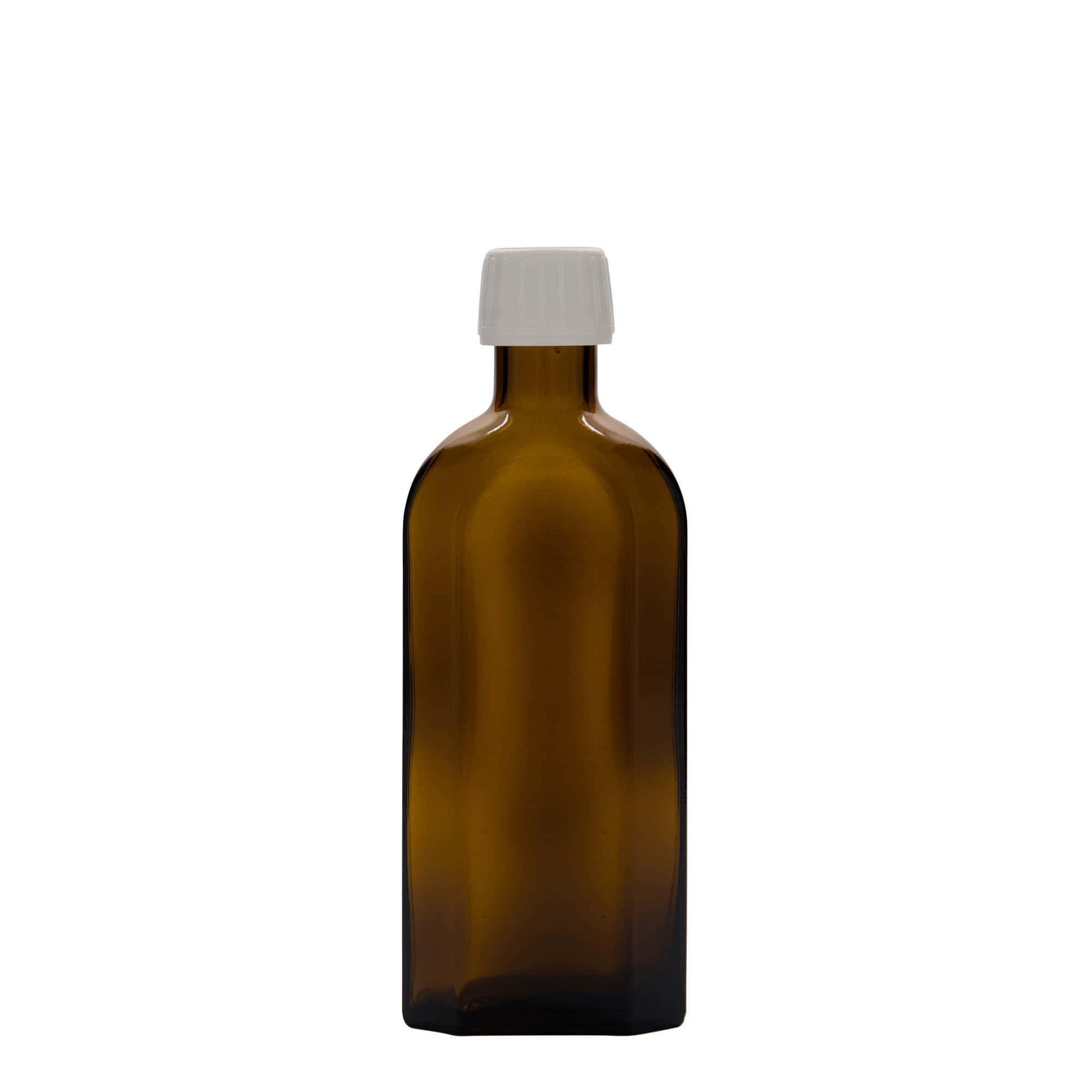 250 ml Medizinflasche Meplat, oval, Glas, braun, Mündung: PP 28