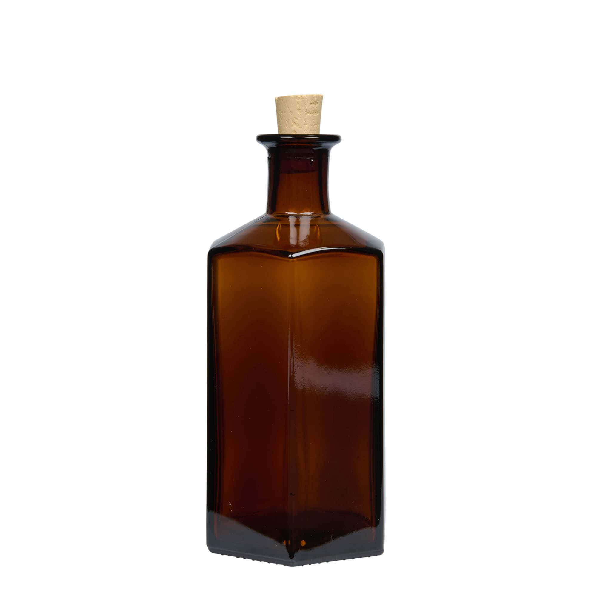 500 ml Glasflasche Apotheker 'Jimmy', sechseckig, braun, Mündung: Kork