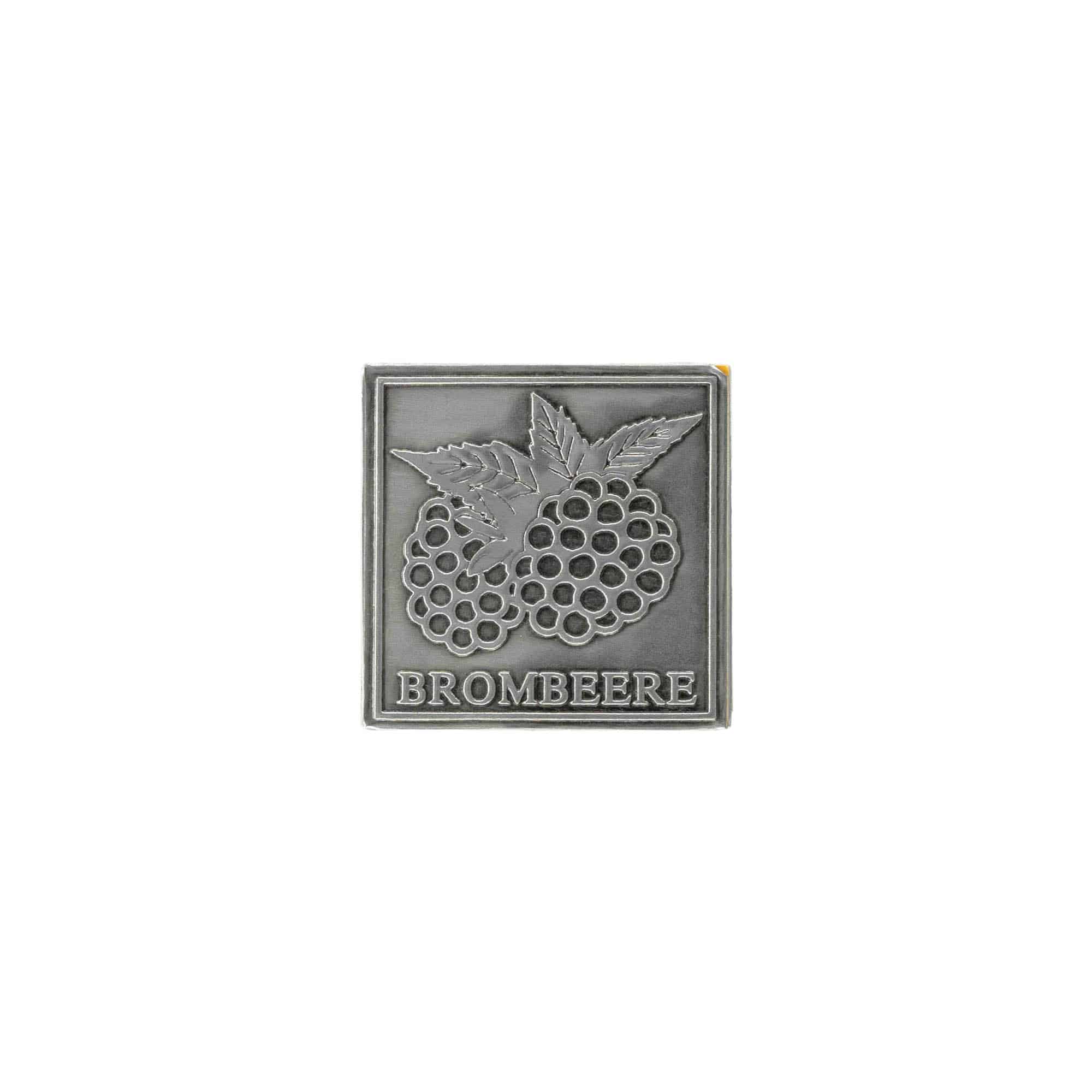Zinnetikett „Brombeere“, quadratisch, Metall, silber