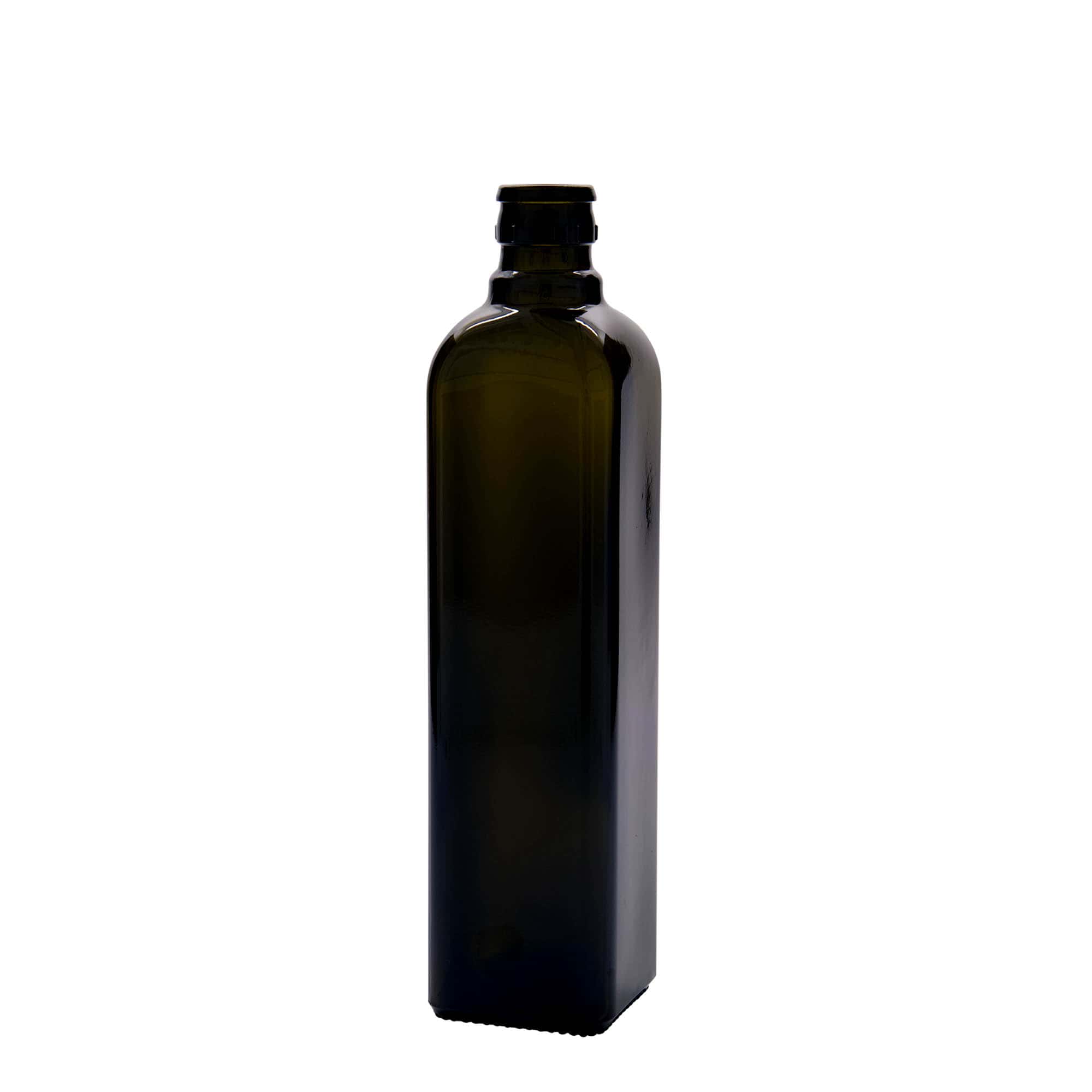 500 ml Essig-/Ölflasche „Quadra“, Glas, quadratisch, antikgrün, Mündung: DOP