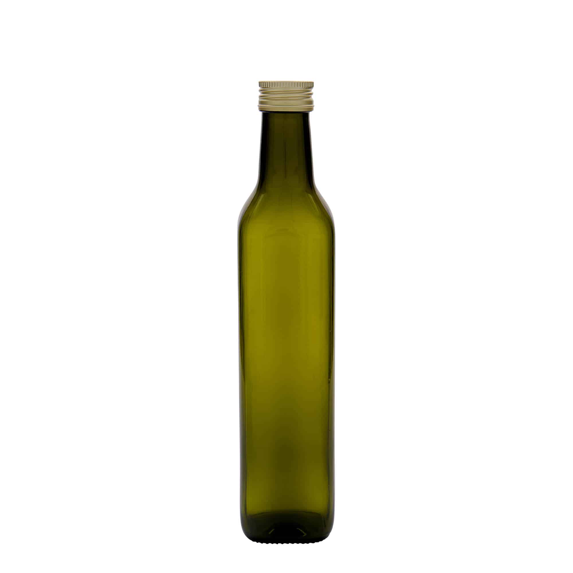 500 ml Glasflasche „Marasca“, quadratisch, antikgrün, Mündung: PP 31,5