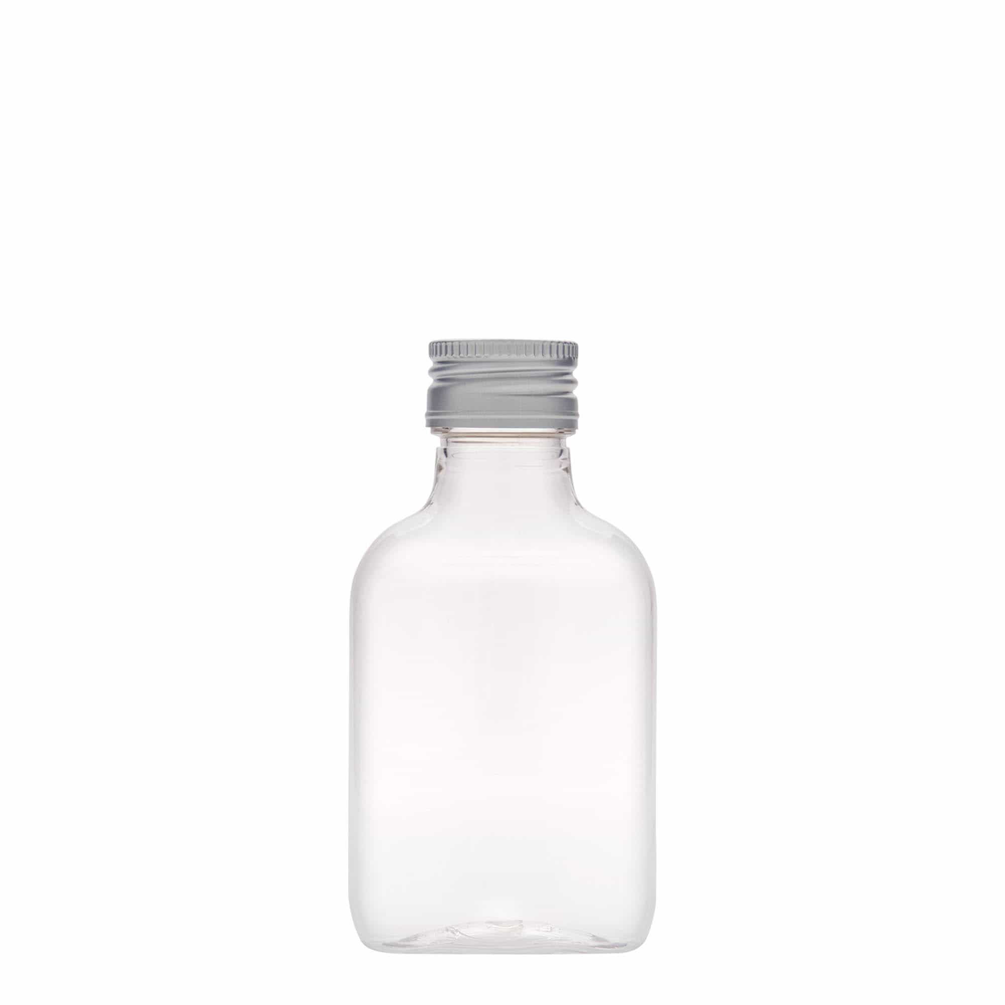 100 ml Taschenflasche, oval, PET-Kunststoff, Mündung: PP 28