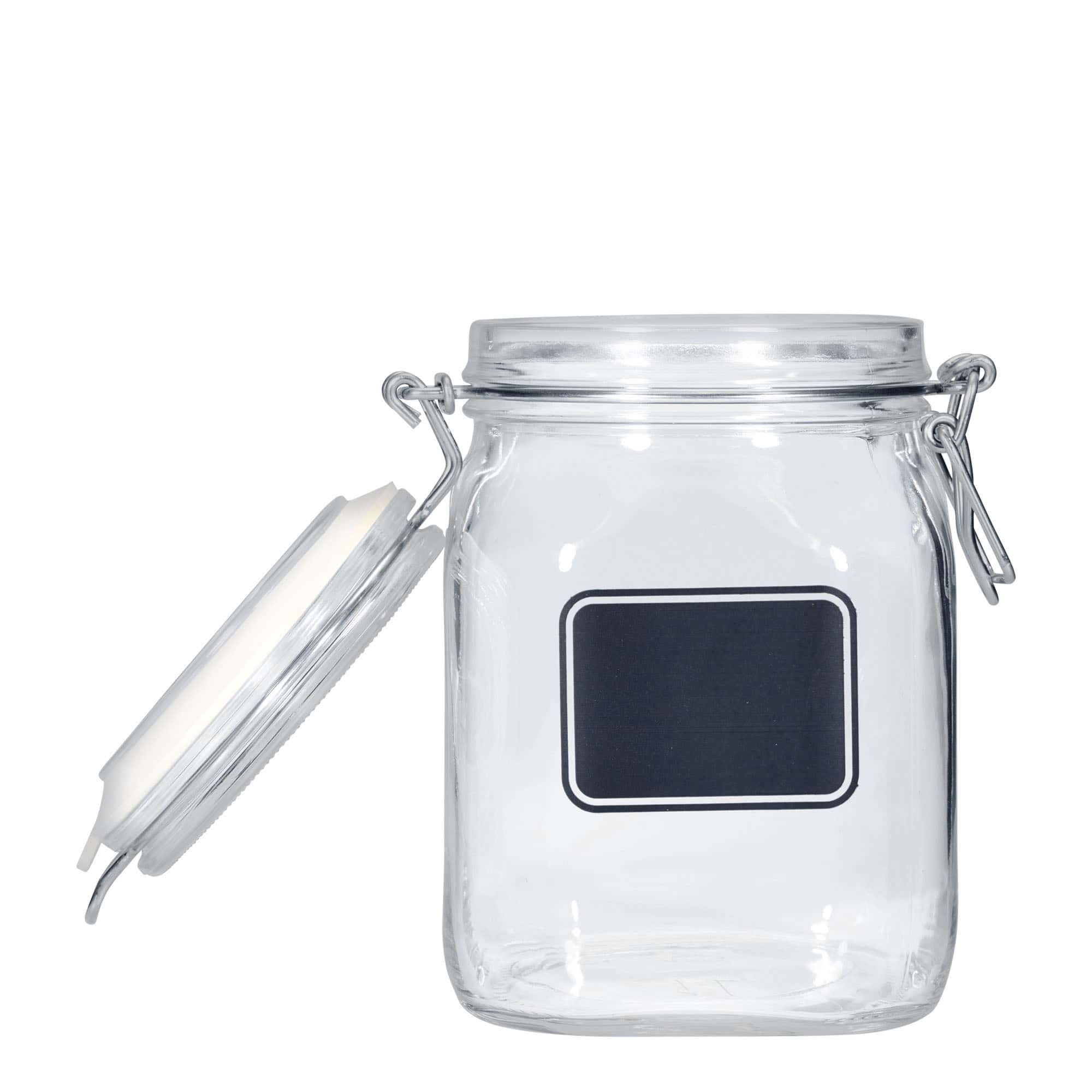 1.000 ml Drahtbügelglas 'Fido', Motiv: Etikettenfeld, quadratisch, Mündung: Drahtbügelverschluss 1.000 ml Drahtbügelglas 'Fido', Motiv: Etikettenfeld, quadratisch, Mündung: Drahtbügelverschluss