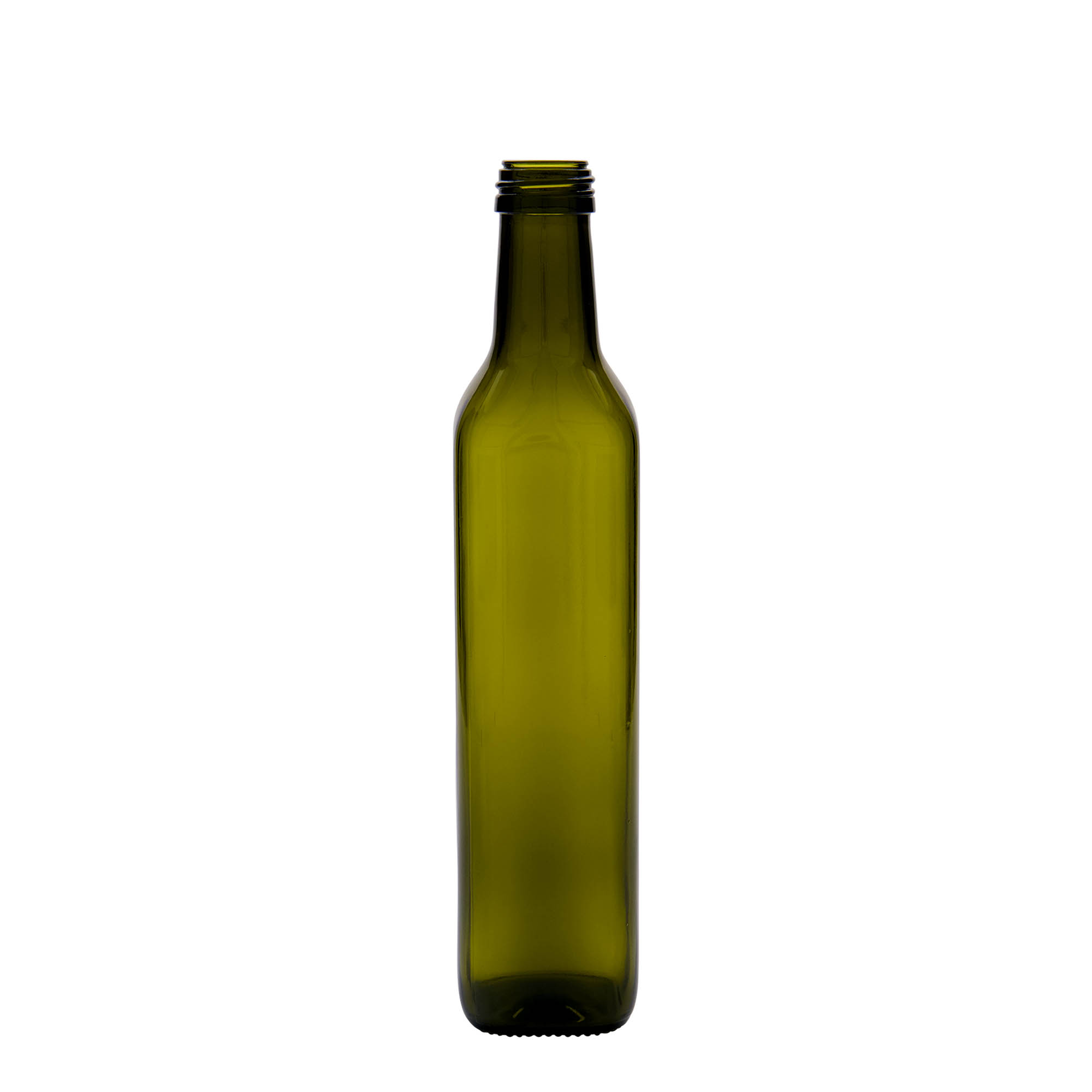 500 ml Glasflasche „Marasca“, quadratisch, antikgrün, Mündung: PP 31,5