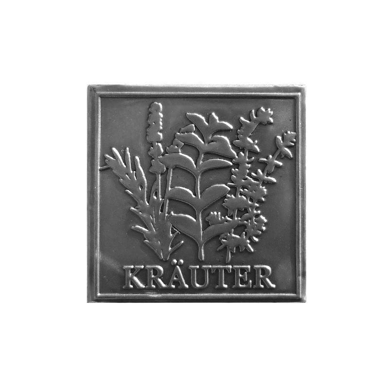 Zinnetikett 'Kräuter', quadratisch, Metall, silber Zinnetikett 'Kräuter', quadratisch, Metall, silber