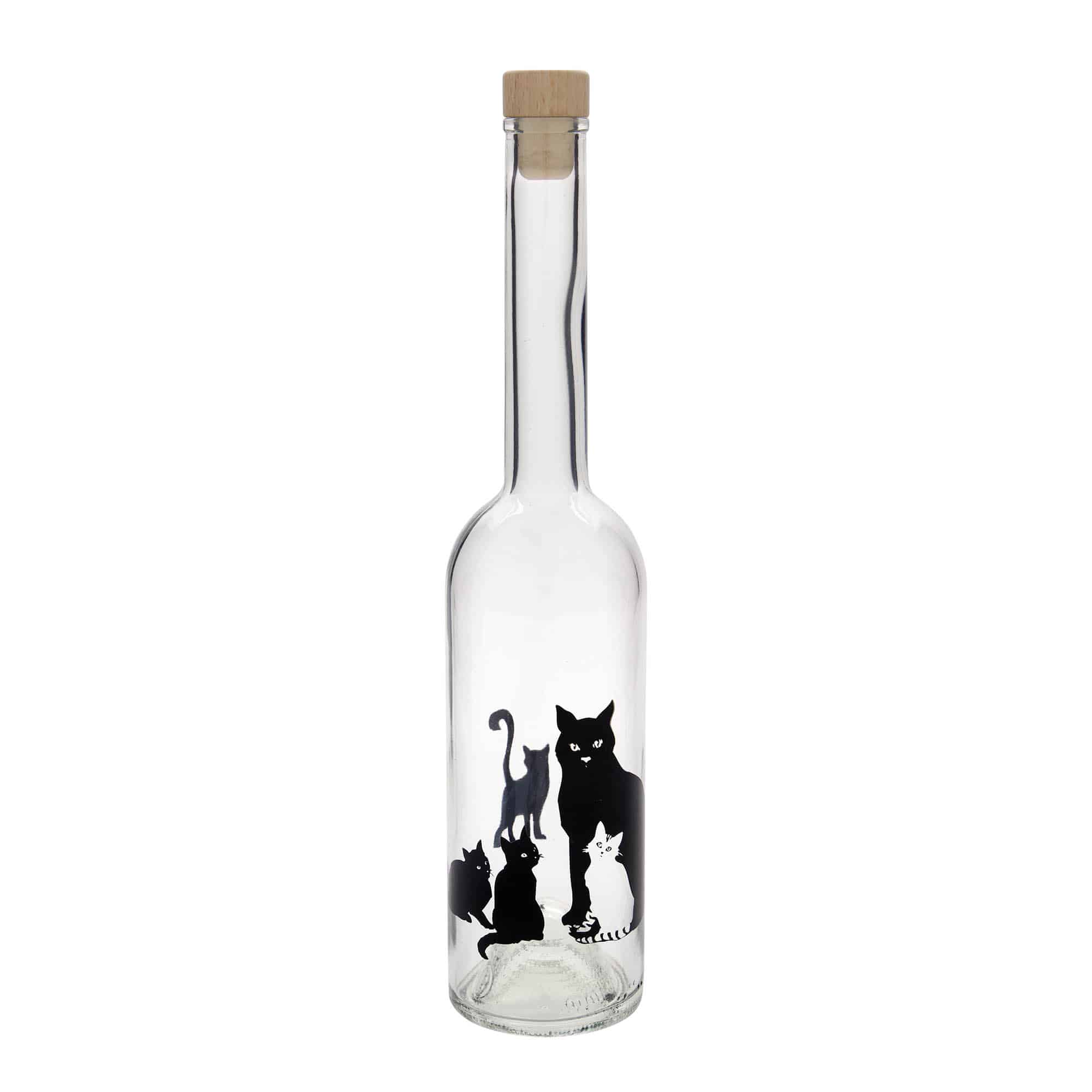 500 ml Glasflasche „Opera“, Motiv: Katzen, Mündung: Kork