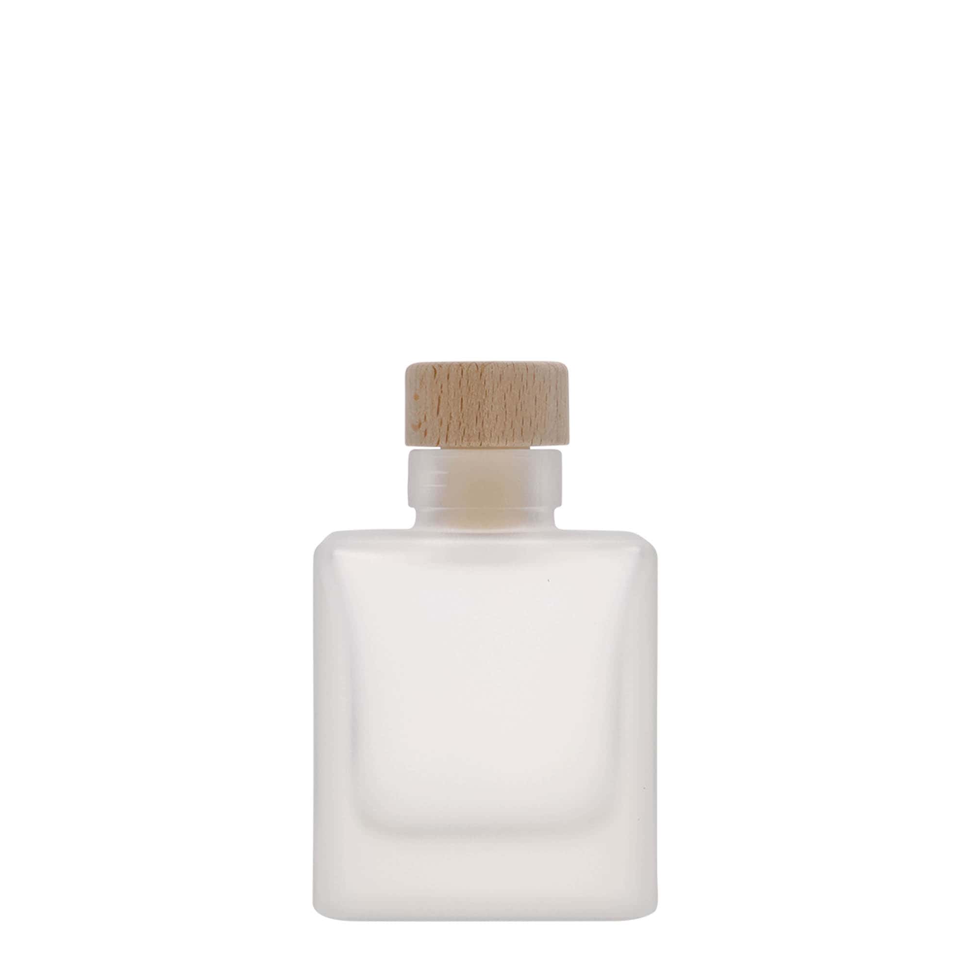 100 ml Glasflasche 'Cube', quadratisch, geeist, Mündung: Kork