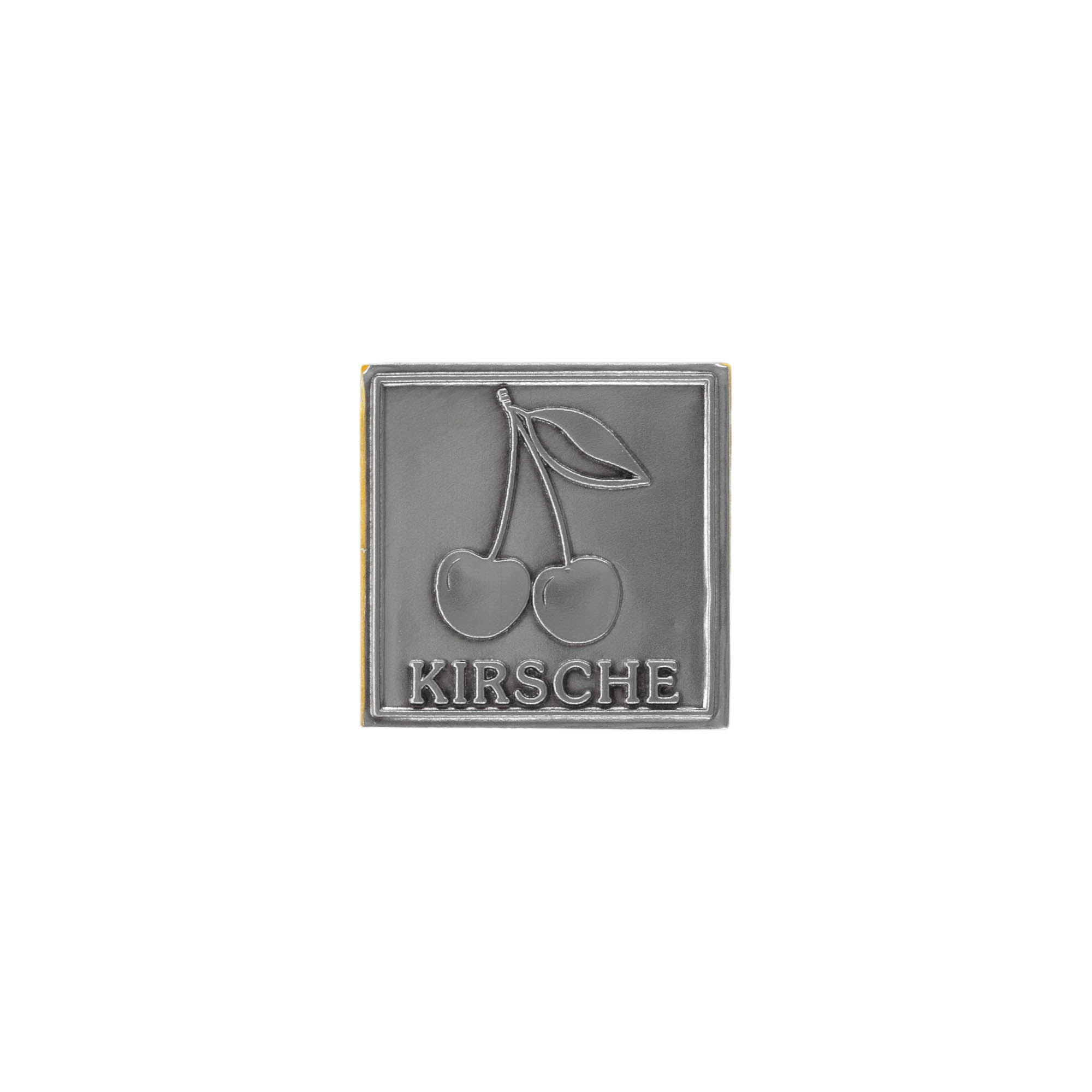 Zinnetikett „Kirsche“, quadratisch, Metall, silber
