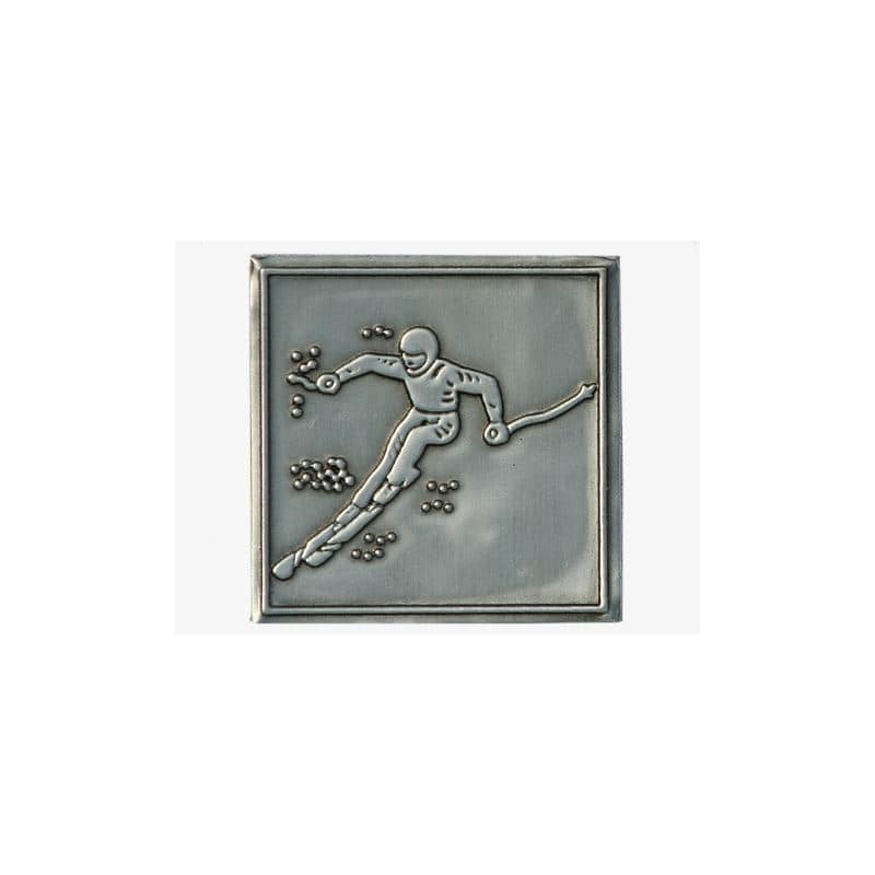 Zinnetikett 'Abfahrt', quadratisch, Metall, silber Zinnetikett 'Abfahrt', quadratisch, Metall, silber