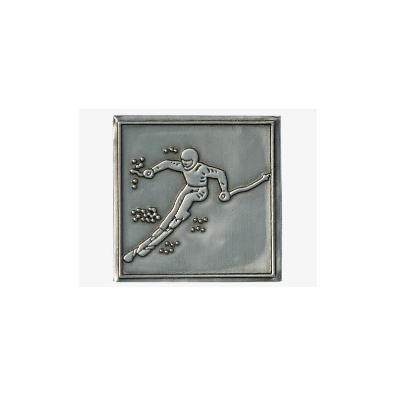 Zinnetikett „Abfahrt“, quadratisch, Metall, silber