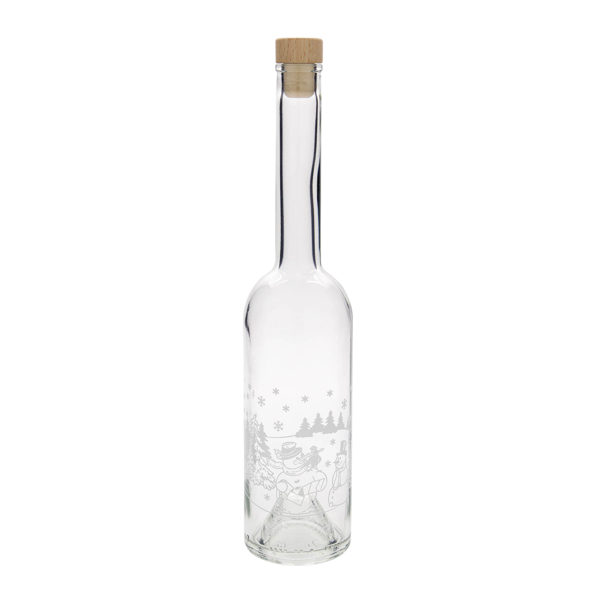 500 ml Glasflasche 'Opera', Motiv: Schneemannflasche, Mündung: Kork 500 ml Glasflasche 'Opera', Motiv: Schneemannflasche, Mündung: Kork