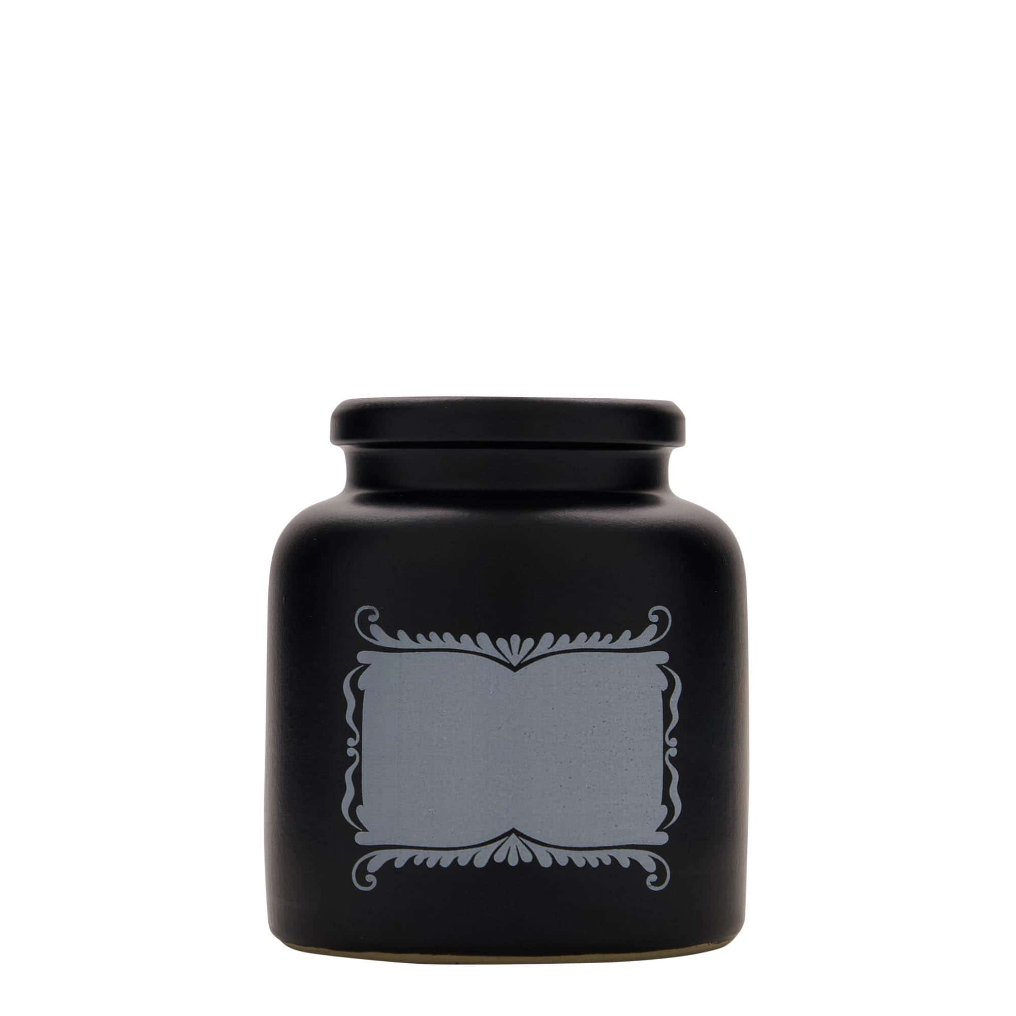 270 ml Steinzeugtopf, Motiv: Etikettenfeld, Keramik, schwarz, Mündung: Stülpdeckel 270 ml Steinzeugtopf, Motiv: Etikettenfeld, Keramik, schwarz, Mündung: Stülpdeckel