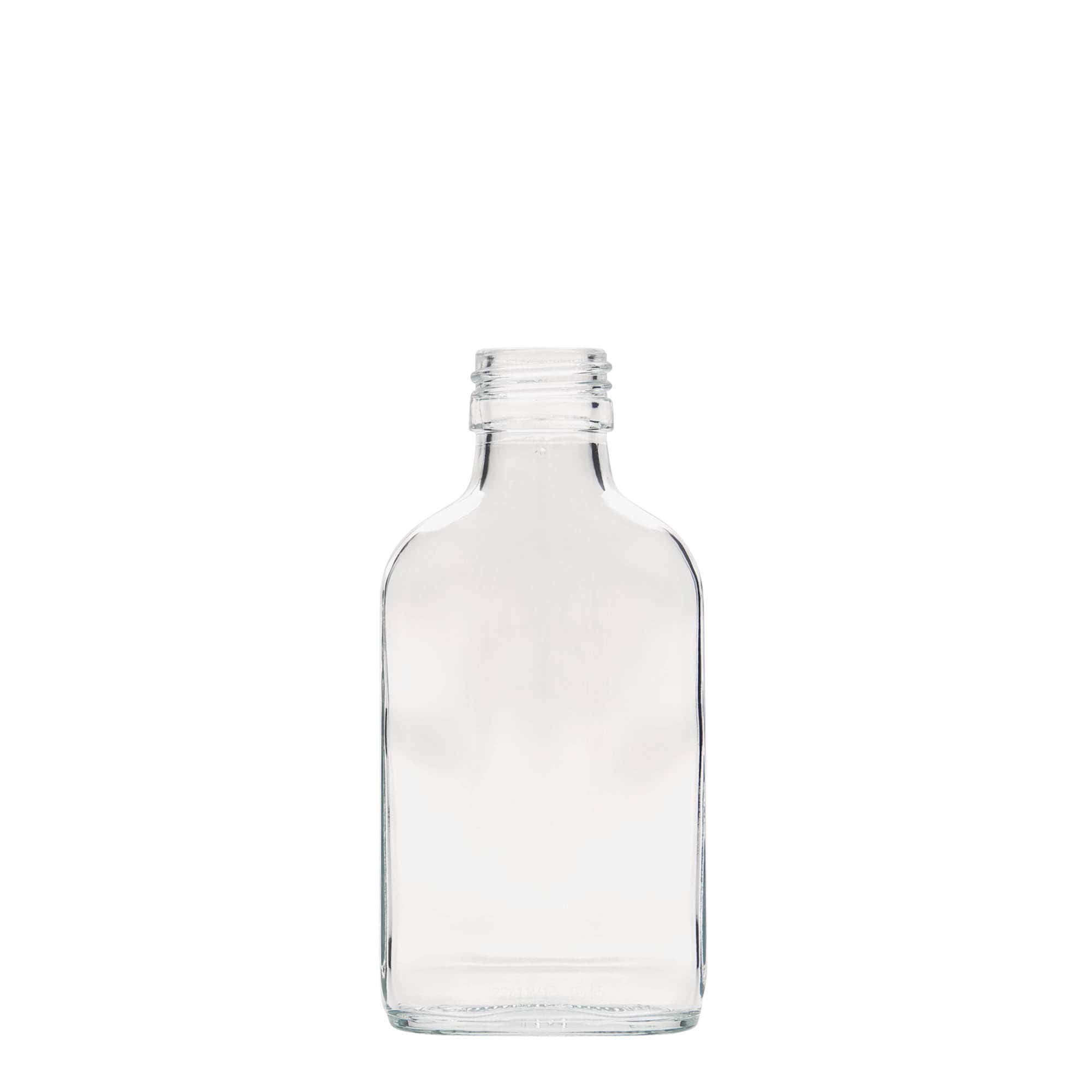 100 ml Taschenflasche, rechteckig, Glas, Mündung: PP 28