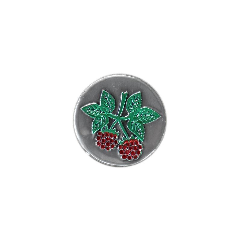 Zinnetikett „Himbeere“, rund, Metall, silber
