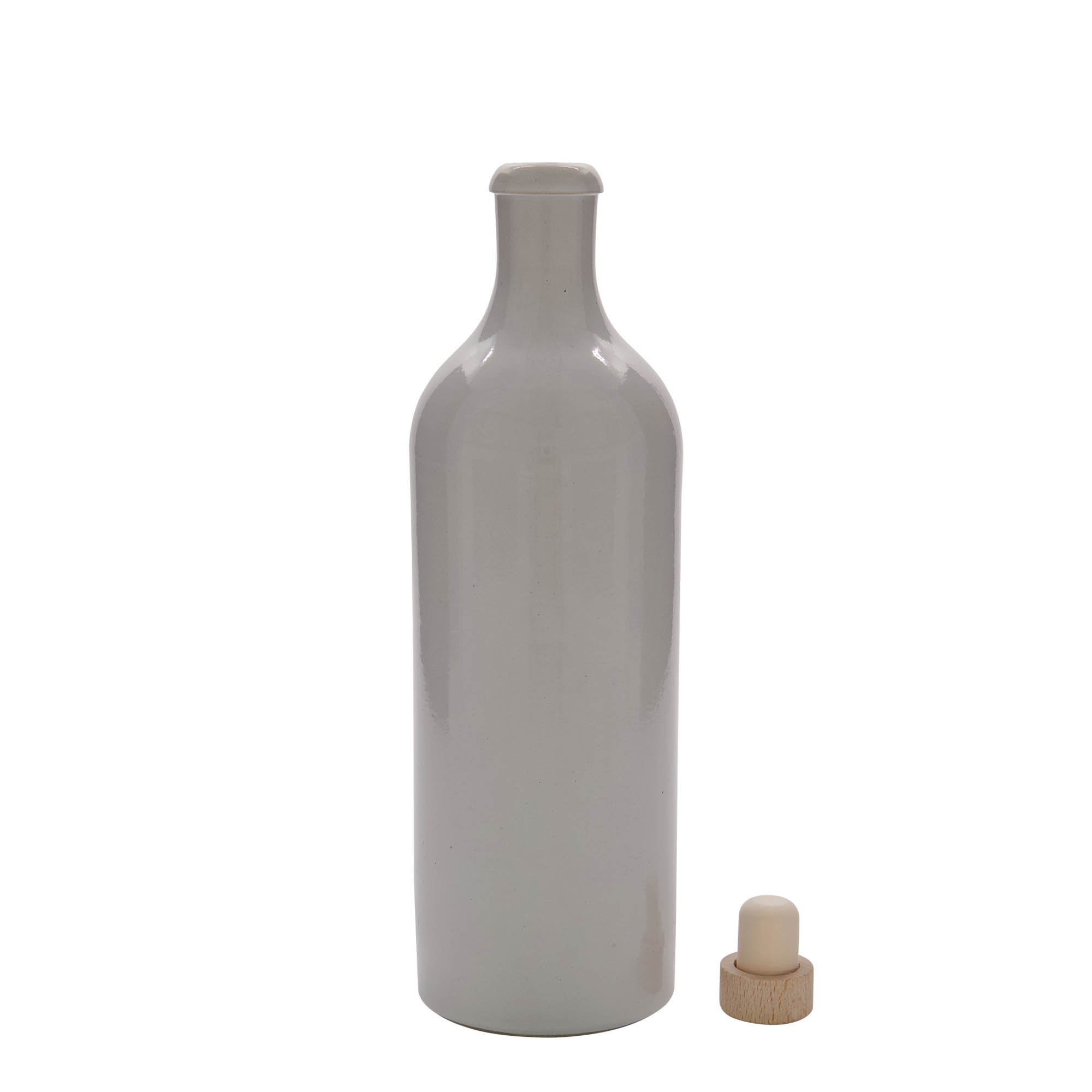 750 ml Tonkrug, Steinzeug, weiß, Mündung: Kork