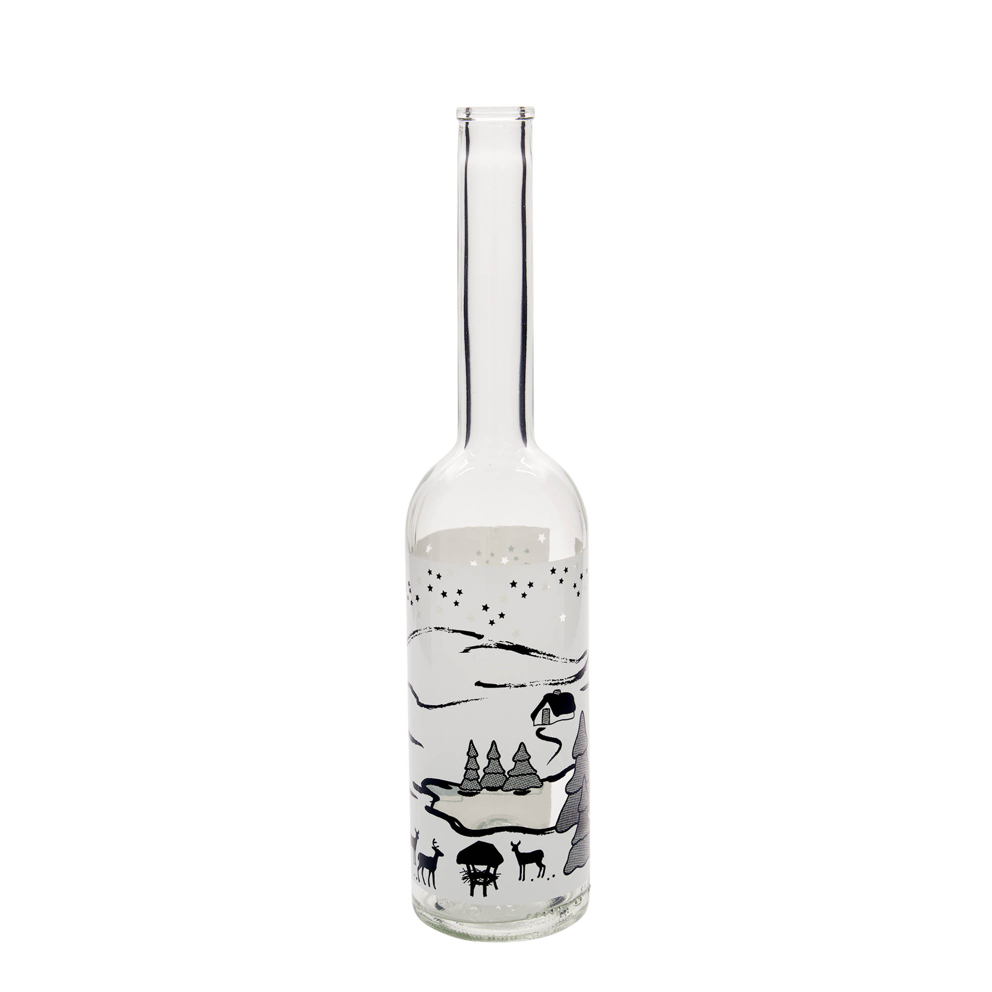 500 ml Glasflasche „Opera“, Motiv: Wintertraum-Bianco, Mündung: Kork