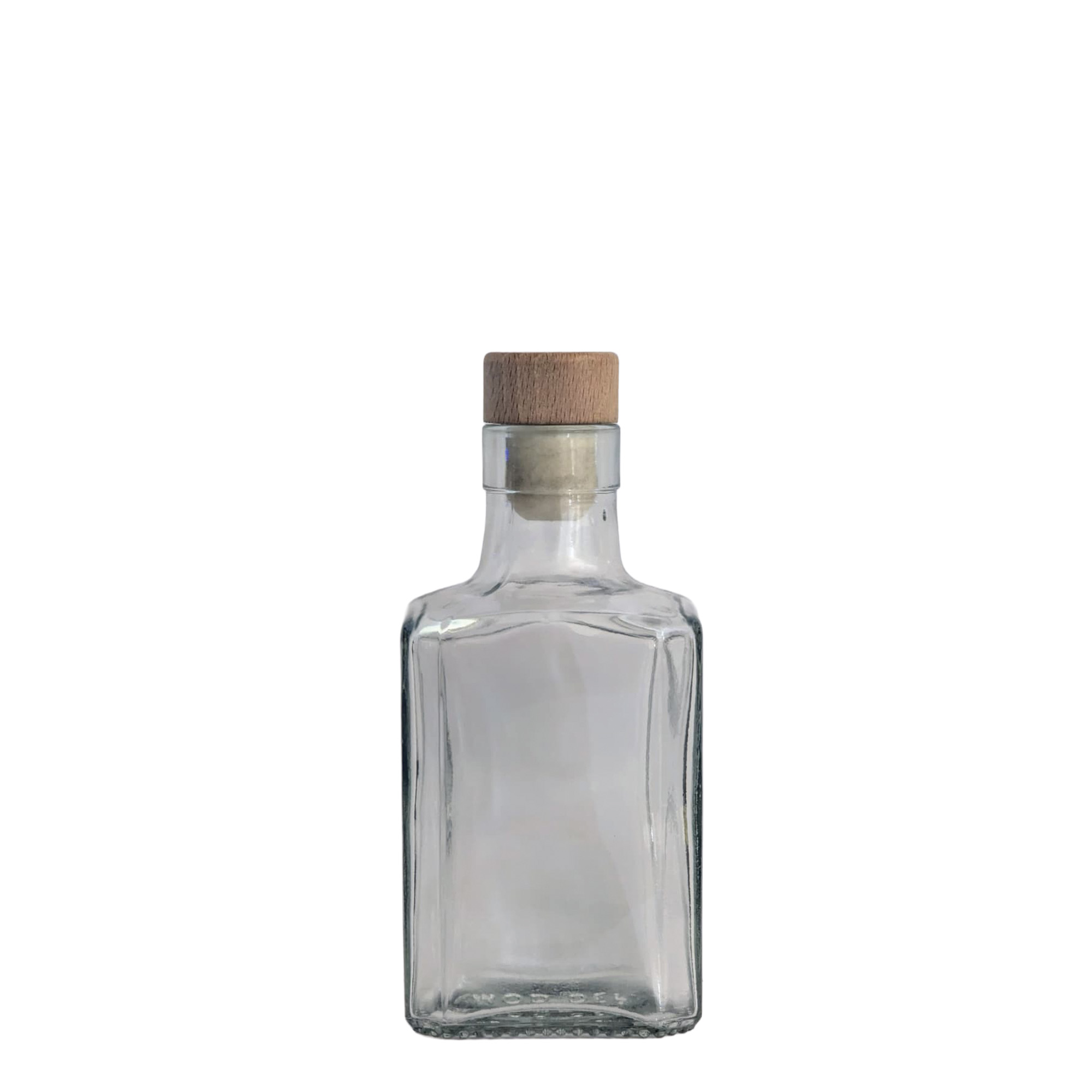 250 ml Glasflasche „Decanter Quadro Oberband“, quadratisch, Mündung: Kork