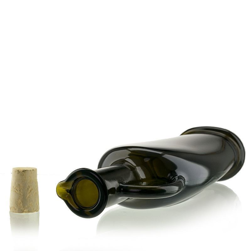 500 ml Glasflasche „Eleganta“, oval, antikgrün, Mündung: Kork