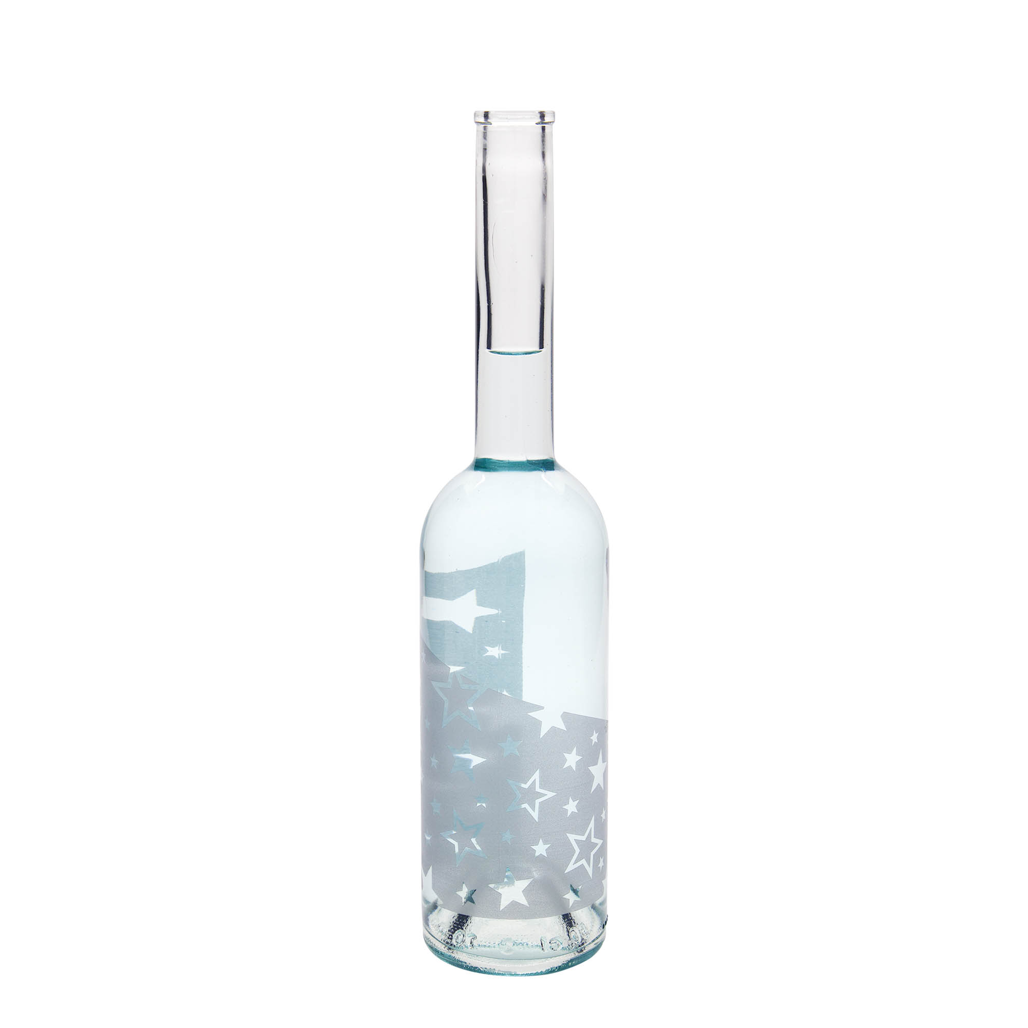 500 ml Glasflasche 'Opera', Motiv: Silbersterne, Mündung: Kork 500 ml Glasflasche 'Opera', Motiv: Silbersterne, Mündung: Kork