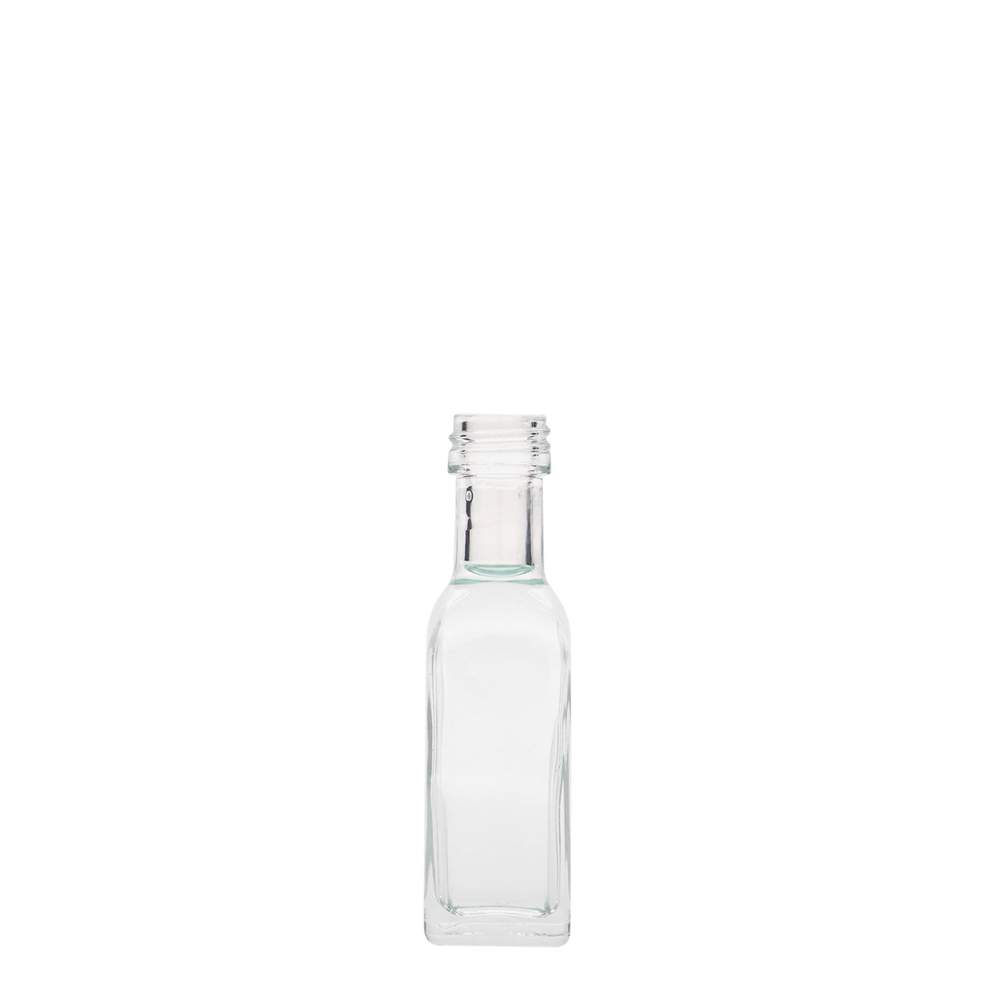 20 ml Glasflasche „Marasca“, quadratisch, Mündung: PP 18