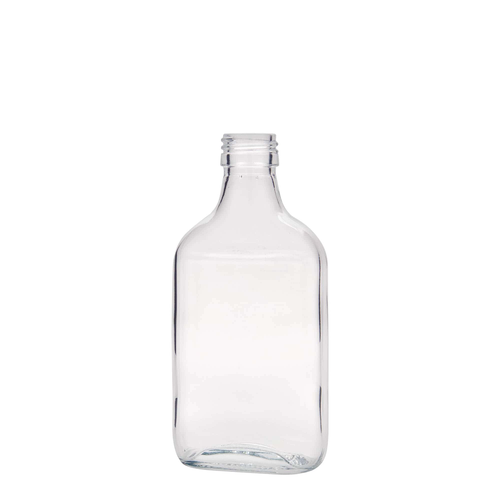 200 ml Taschenflasche, rechteckig, Glas, Mündung: PP 28 200 ml Taschenflasche, rechteckig, Glas, Mündung: PP 28
