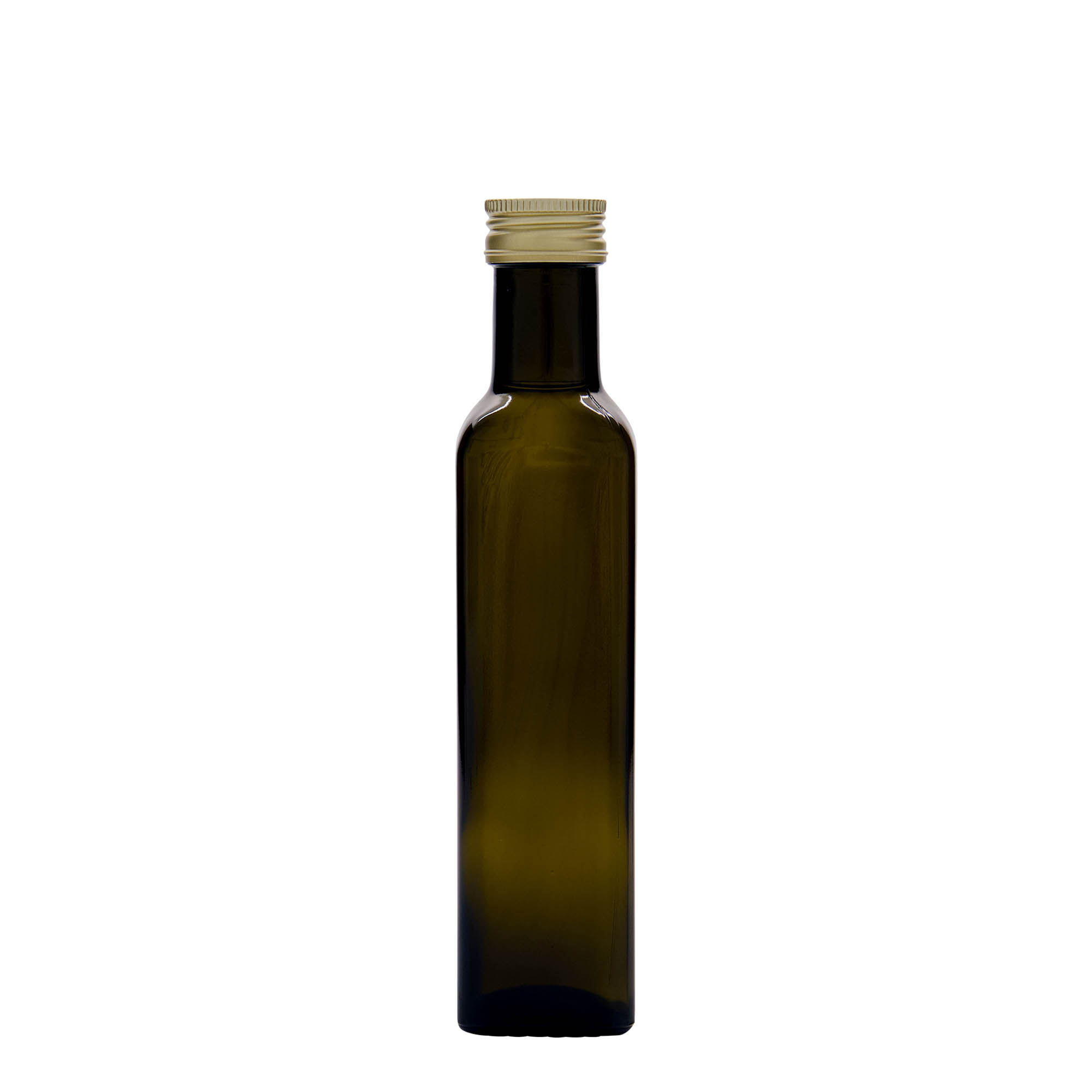 250 ml Glasflasche „Marasca“, quadratisch, antikgrün, Mündung: PP 31,5
