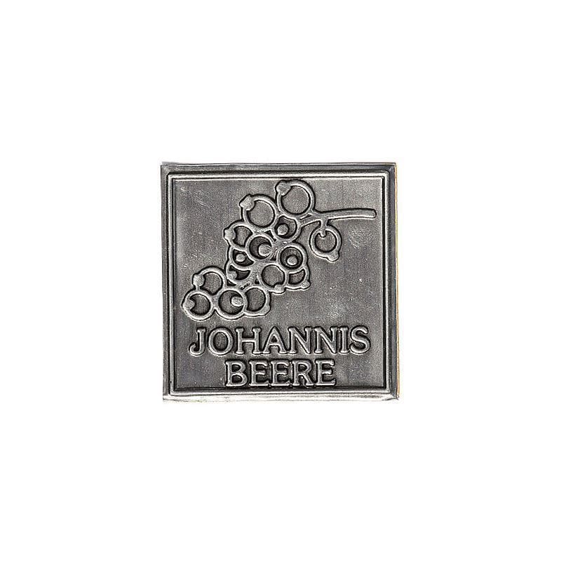 Zinnetikett 'Johannisbeere', quadratisch, Metall, silber Zinnetikett 'Johannisbeere', quadratisch, Metall, silber