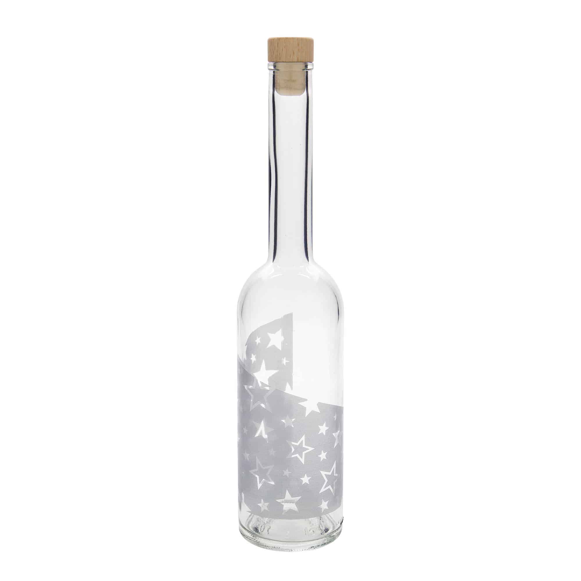 500 ml Glasflasche 'Opera', Motiv: Silbersterne, Mündung: Kork 500 ml Glasflasche 'Opera', Motiv: Silbersterne, Mündung: Kork