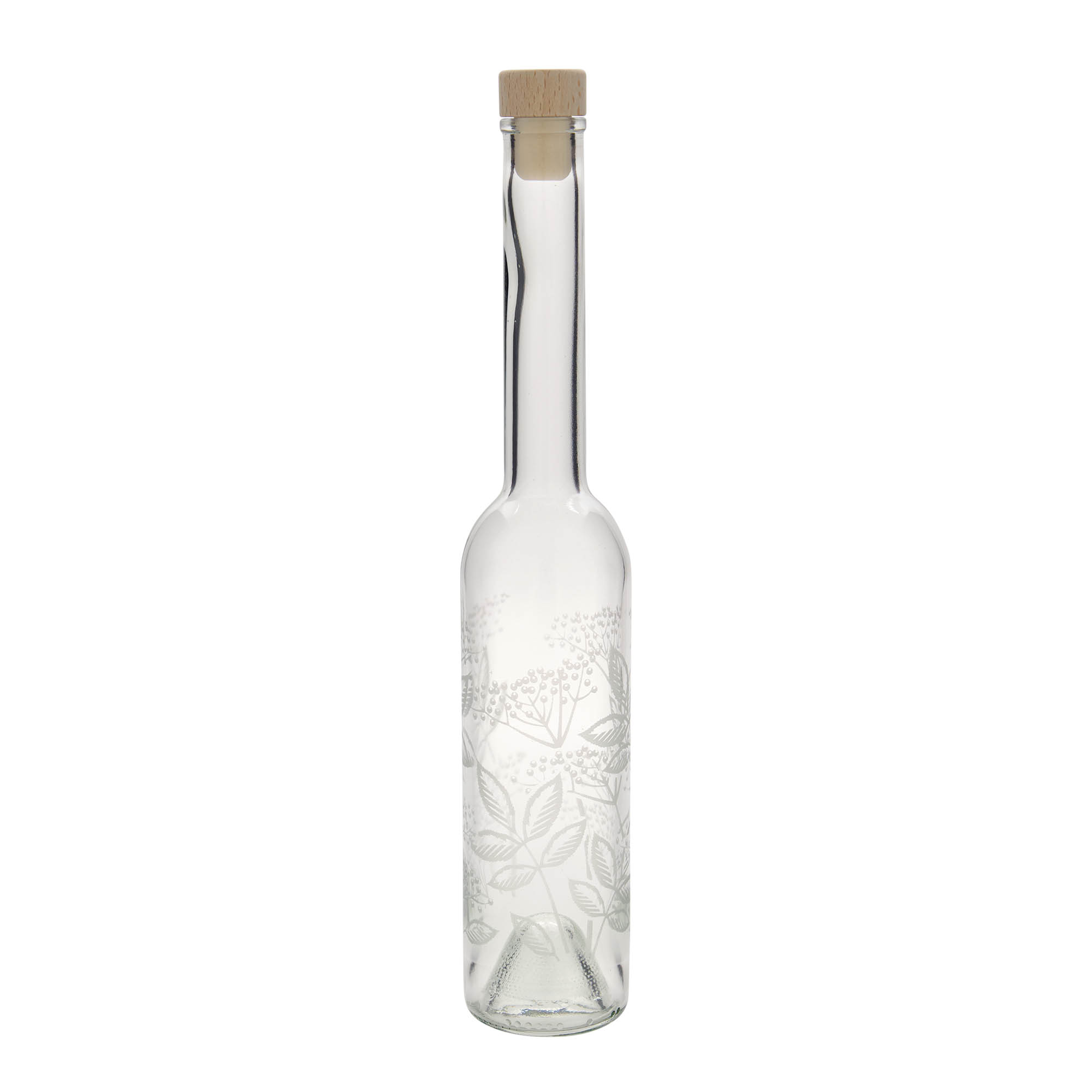 350 ml Glasflasche 'Opera', Motiv: Holunder, Mündung: Kork 350 ml Glasflasche 'Opera', Motiv: Holunder, Mündung: Kork
