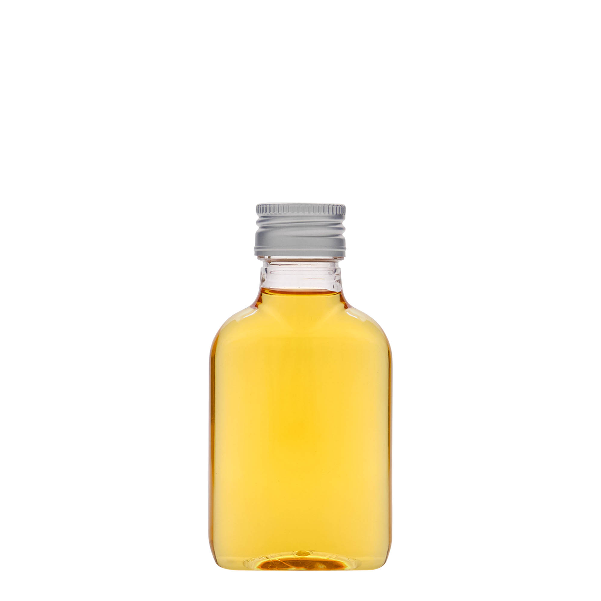 100 ml Taschenflasche, oval, PET-Kunststoff, Mündung: PP 28